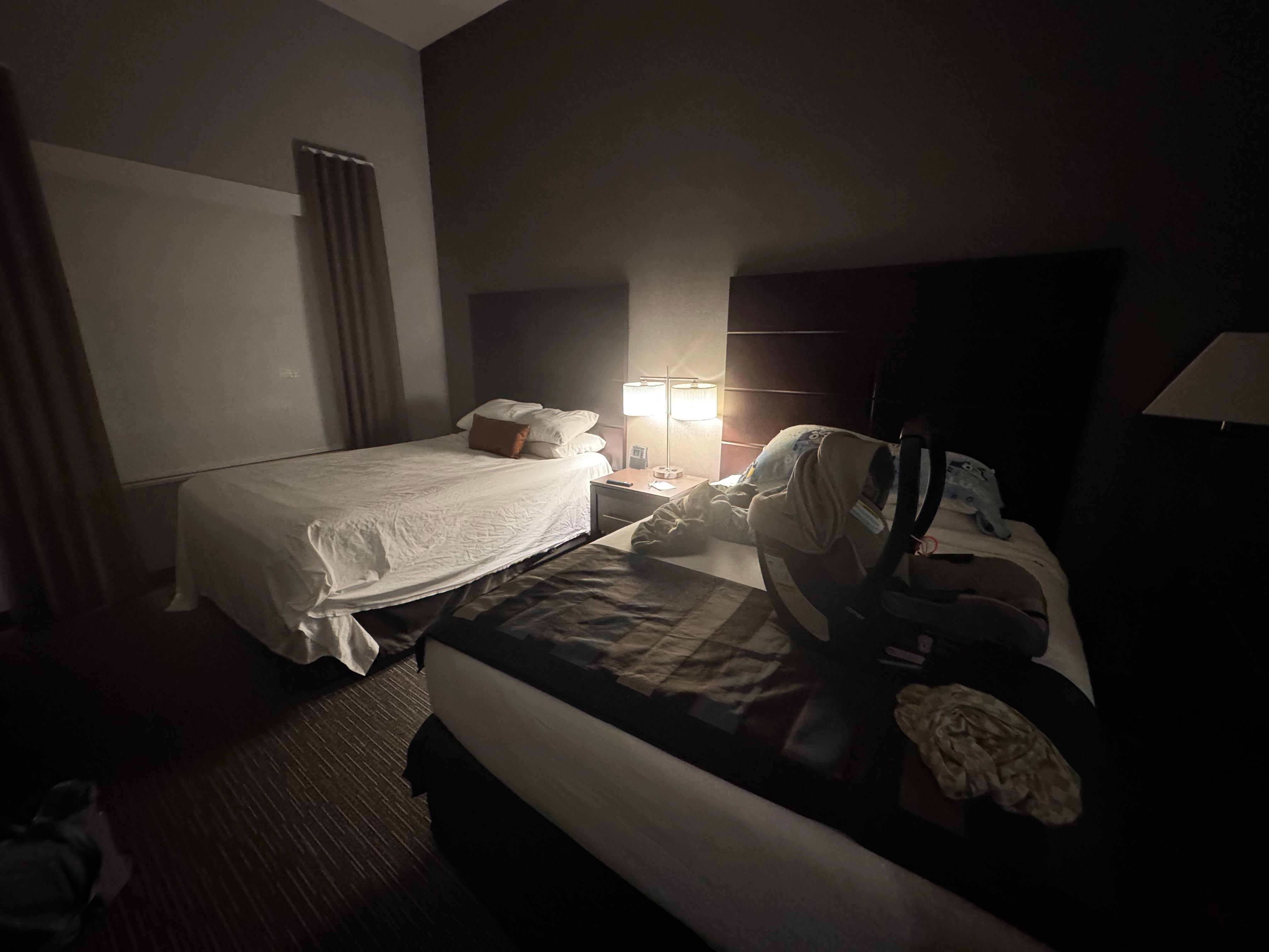 When we came back to the hotel only one bed was made the other was half made. The used towels were not removed but we did get new towels. 