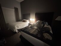 When we came back to the hotel only one bed was made the other was half made. The used towels were not removed but we did get new towels.