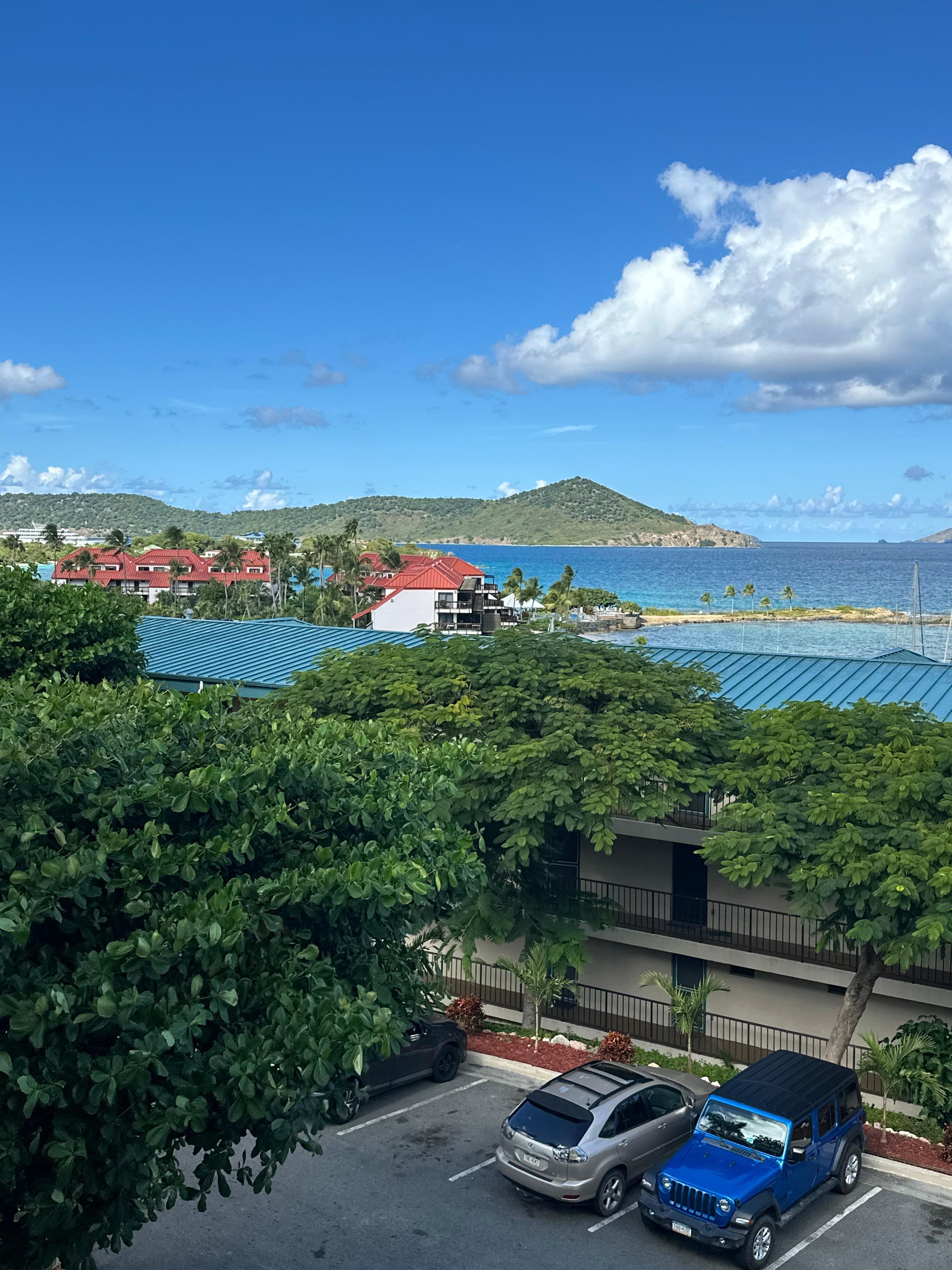 Photo of Sapphire Beach resort from condo balcony.