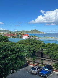Photo of Sapphire Beach resort from condo balcony.