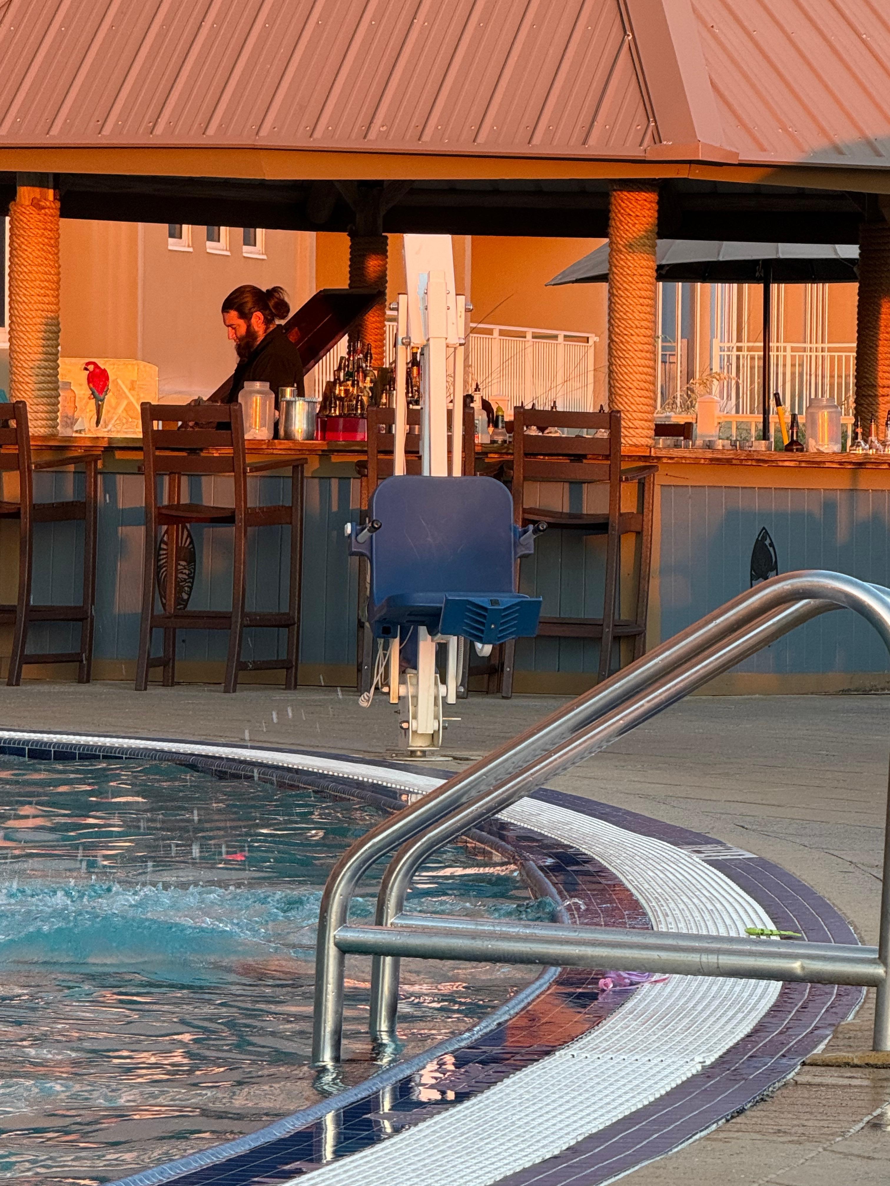 Handicap chair for easy access to the pool for your loved one in a wheelchair. 