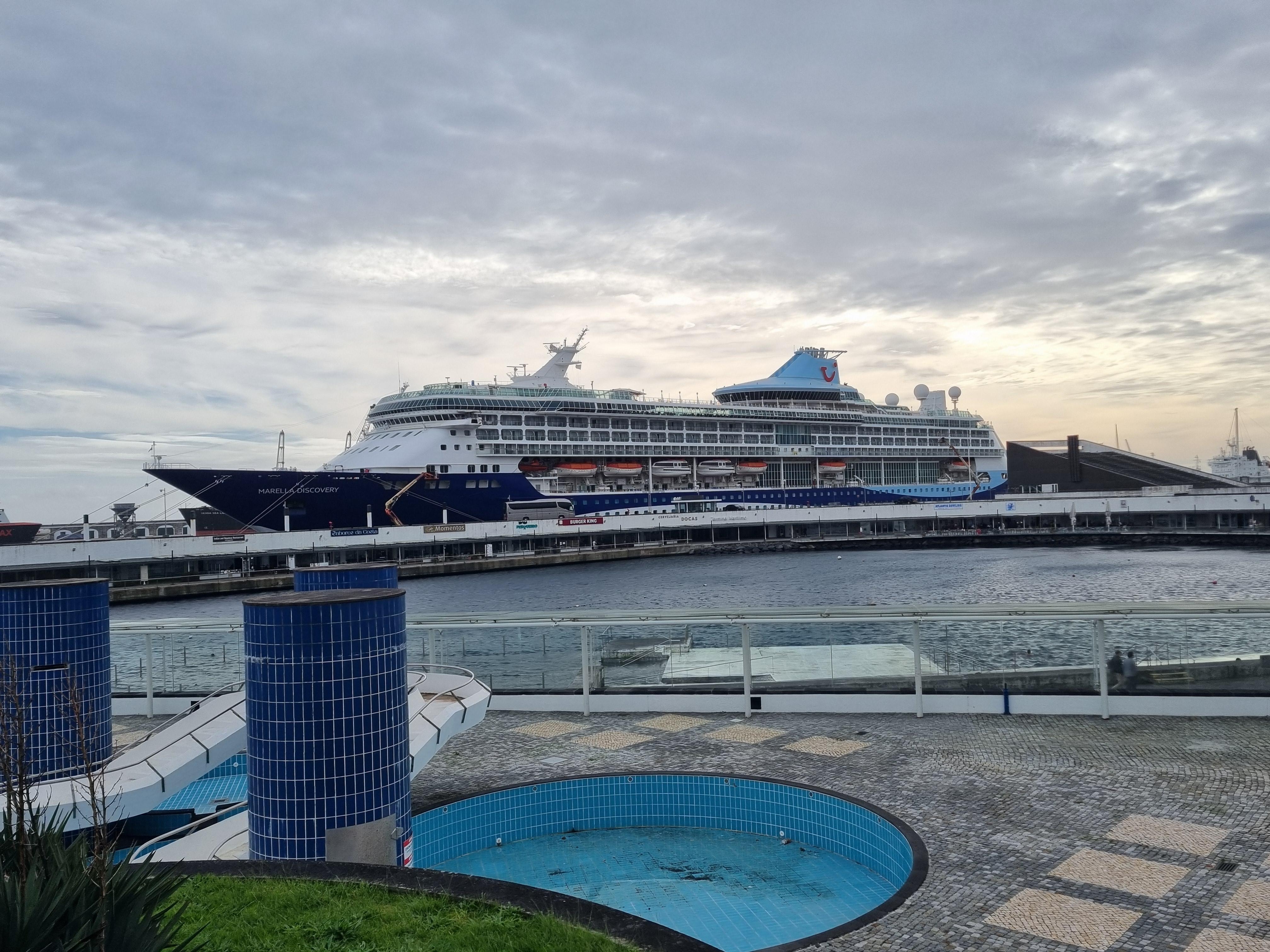 Balcony view of Ponta Delgada's port