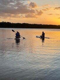 Sunset paddle boarding