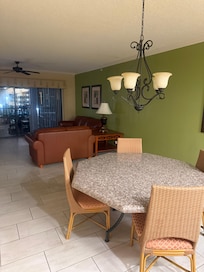 Dining room and living room areas