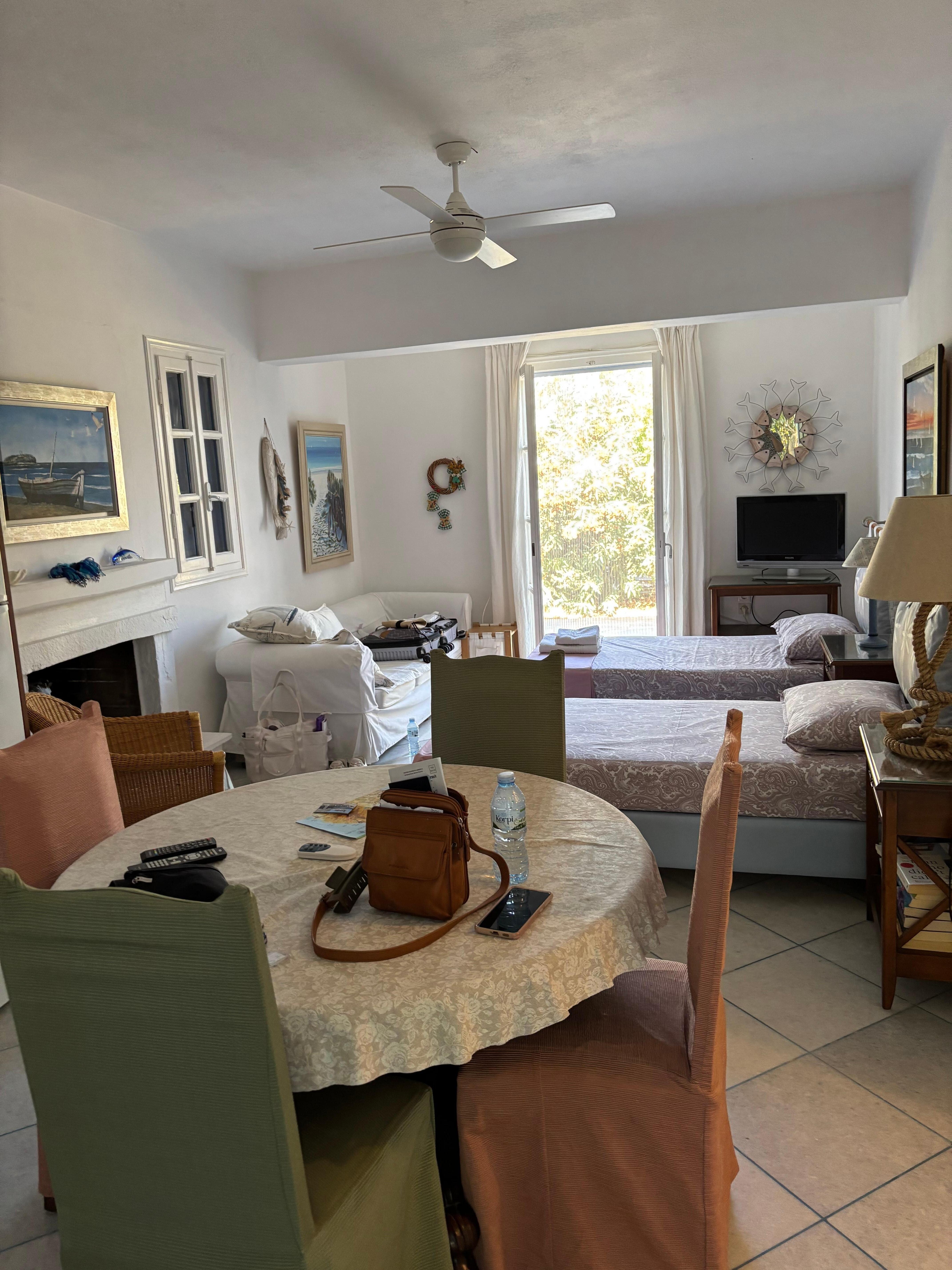 Open living room/dining/kitchen/sleeping area. 