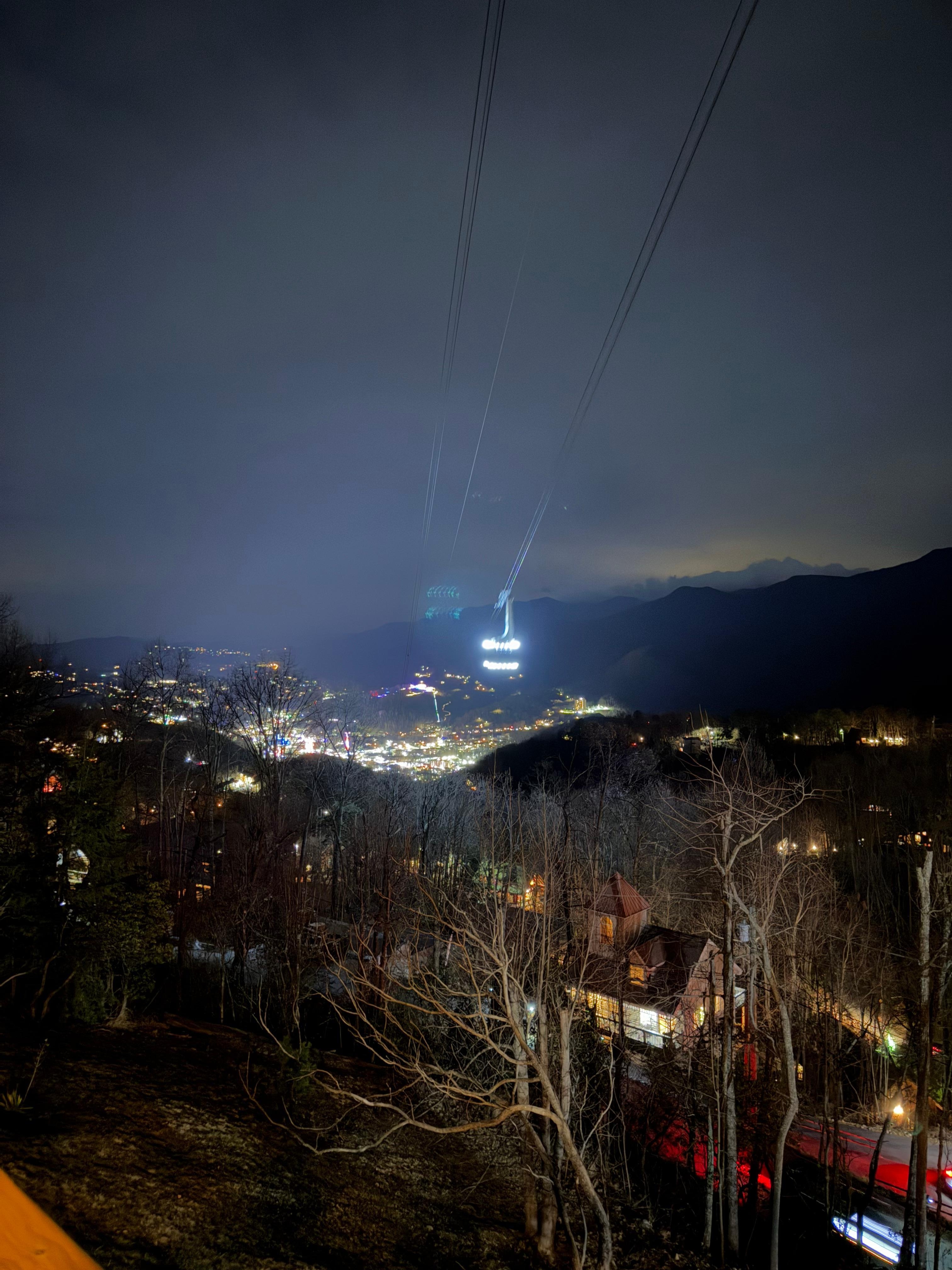 Tram and downtown Gatlinburg from upper deck