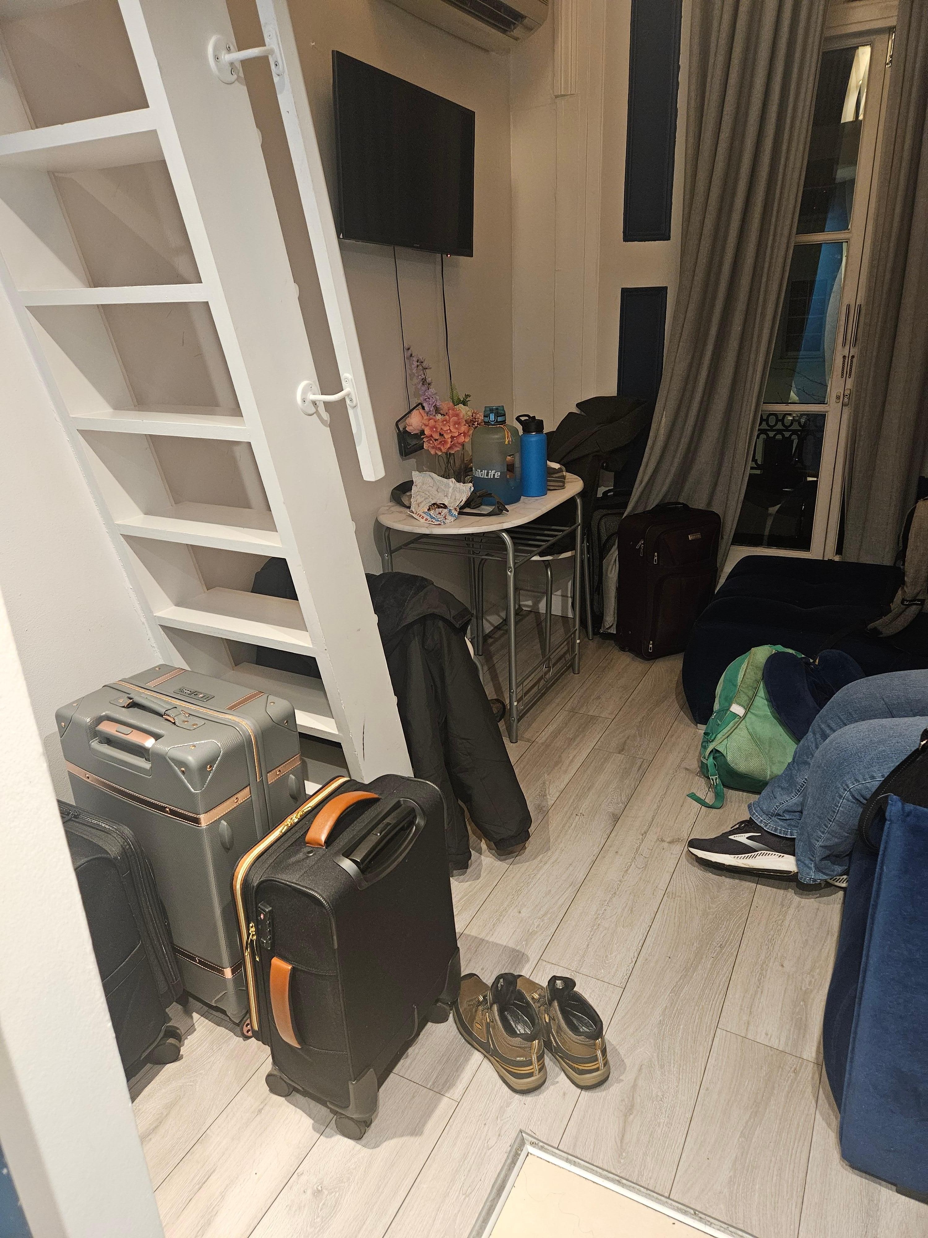 This was the entirety of livable space. Barely enough room for our luggage and us.