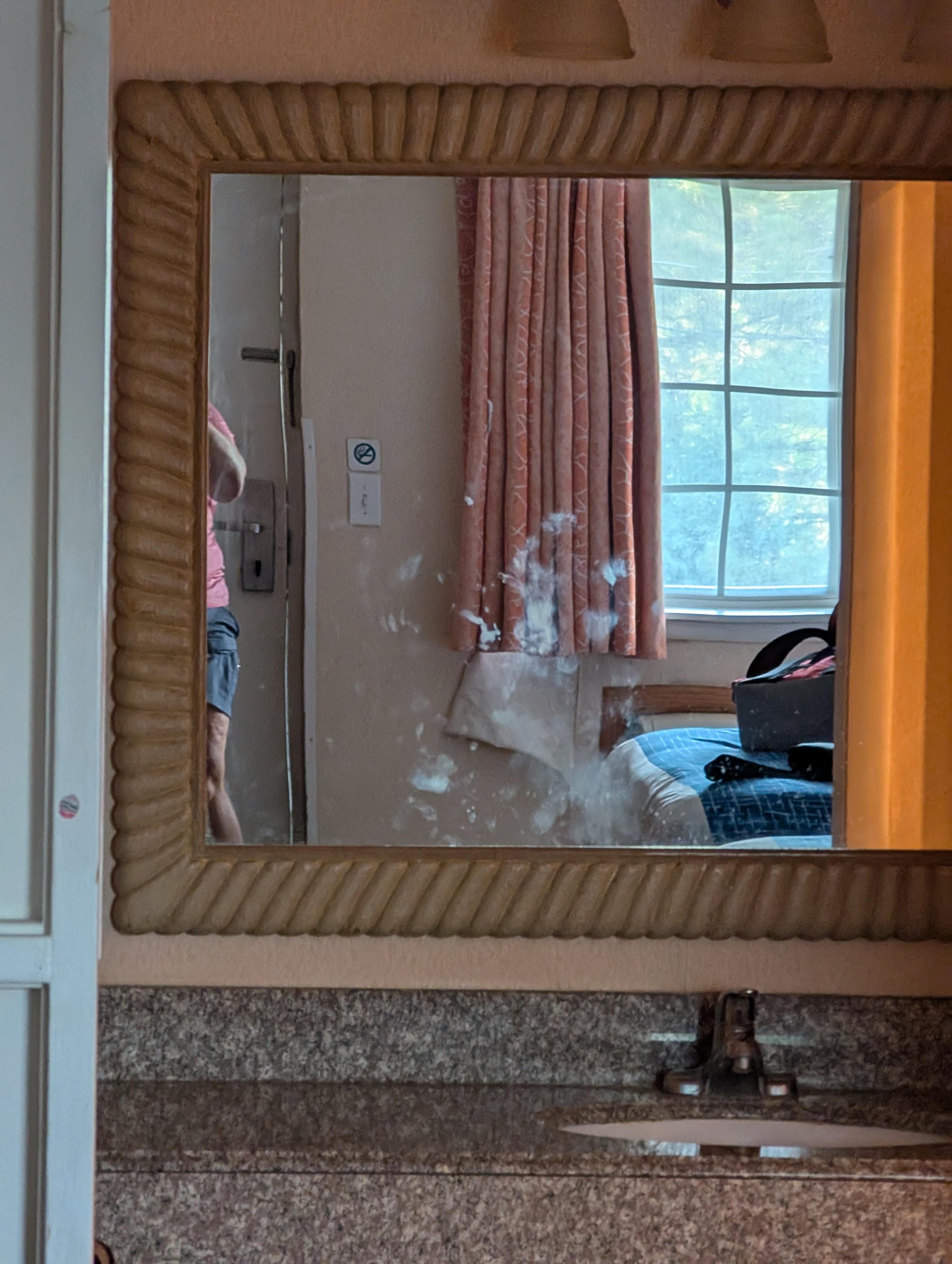When we open the room door this was the first indication it had not been cleaned. We cancelled our stay and went elsewhere.  Even for a lower star place we expected better because we use to stay there every time we came through town traveling.