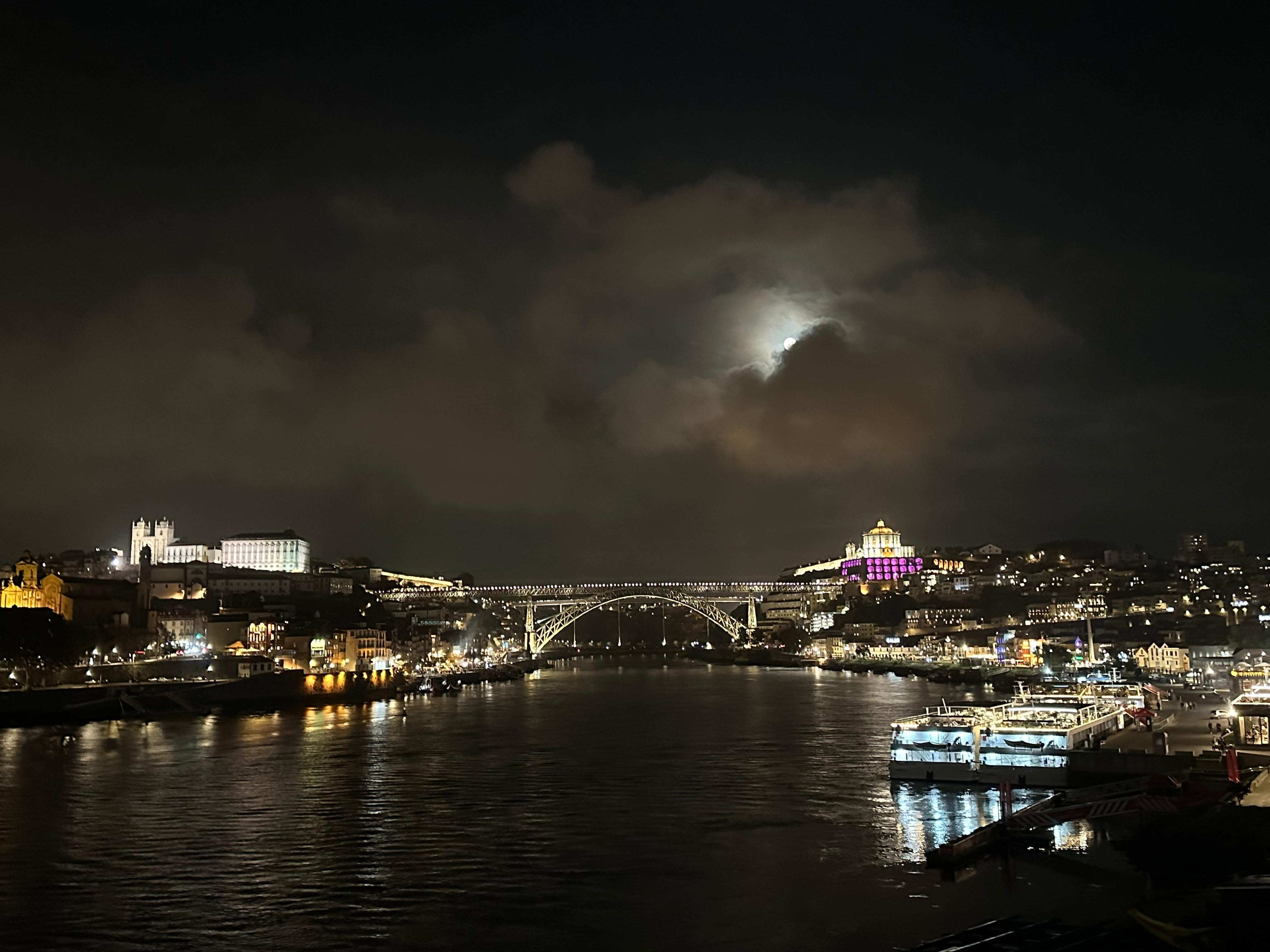 Porto night view from the rooftop bar.