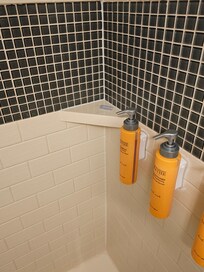 Razor guard left on the shower ledge from previous resident