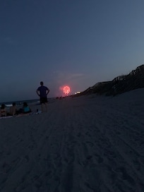 Every Thursday during summer there is a fireworks display by the Boardwalk. You can see it from the beach.
