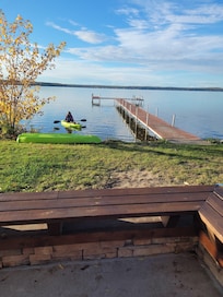 Lake is just steps away from cabin.