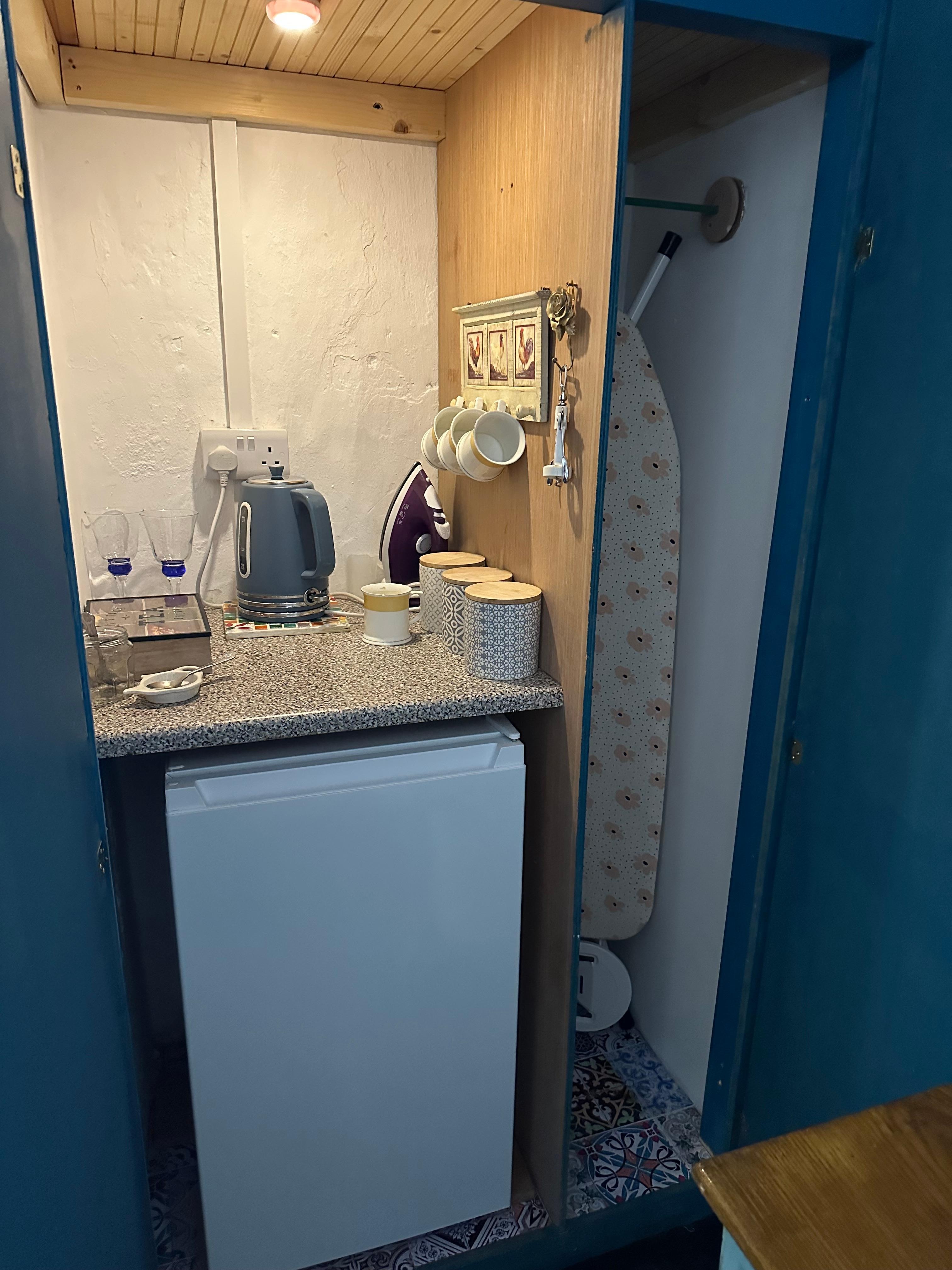 Cute coffee/tea bar and refrigerator 