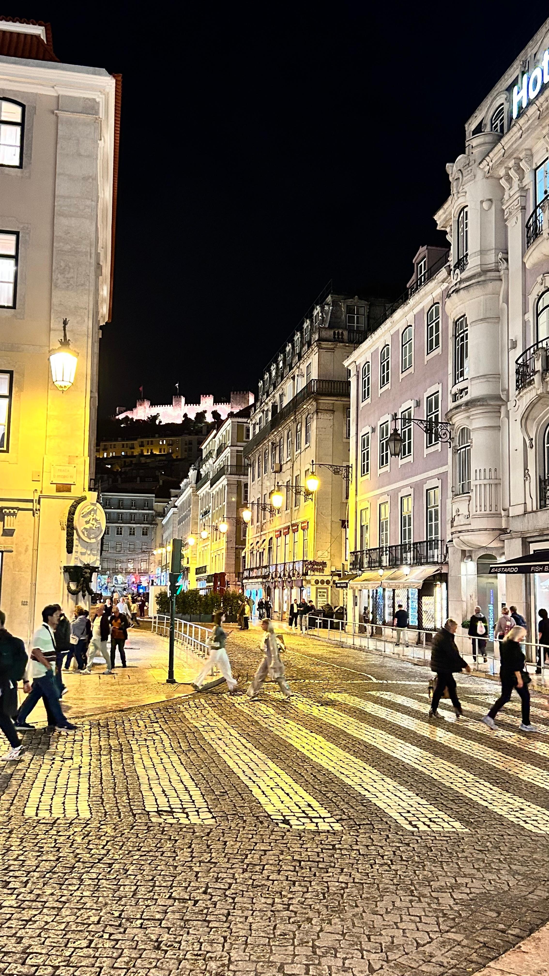 Distant view of the Castelo de São Jorge lit up down the street from our hotel. 