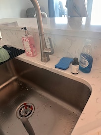 Stocked dish soap, sponge, DW tablets — all you need to clean