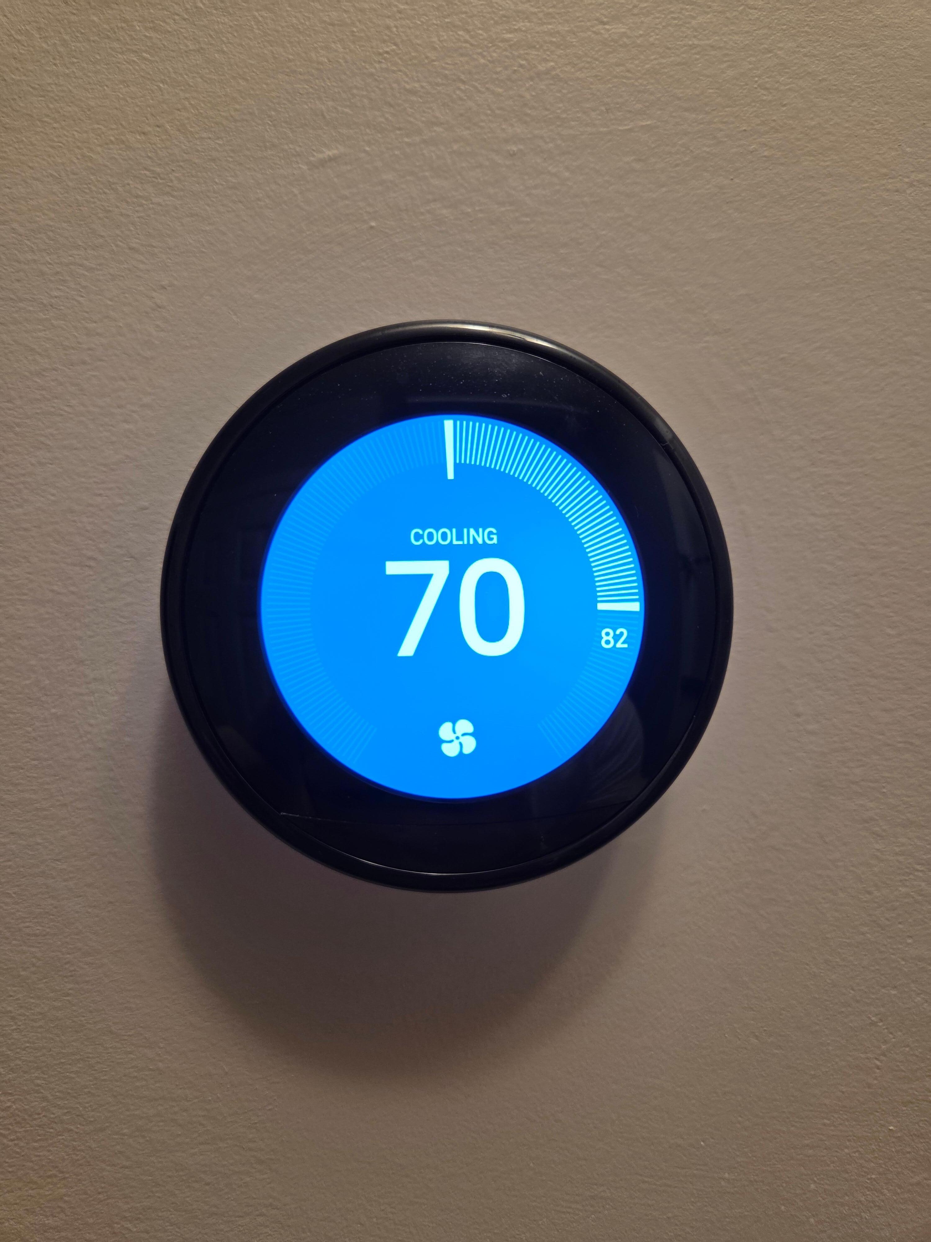 Was set at 70 but the actual heat was 82...at night