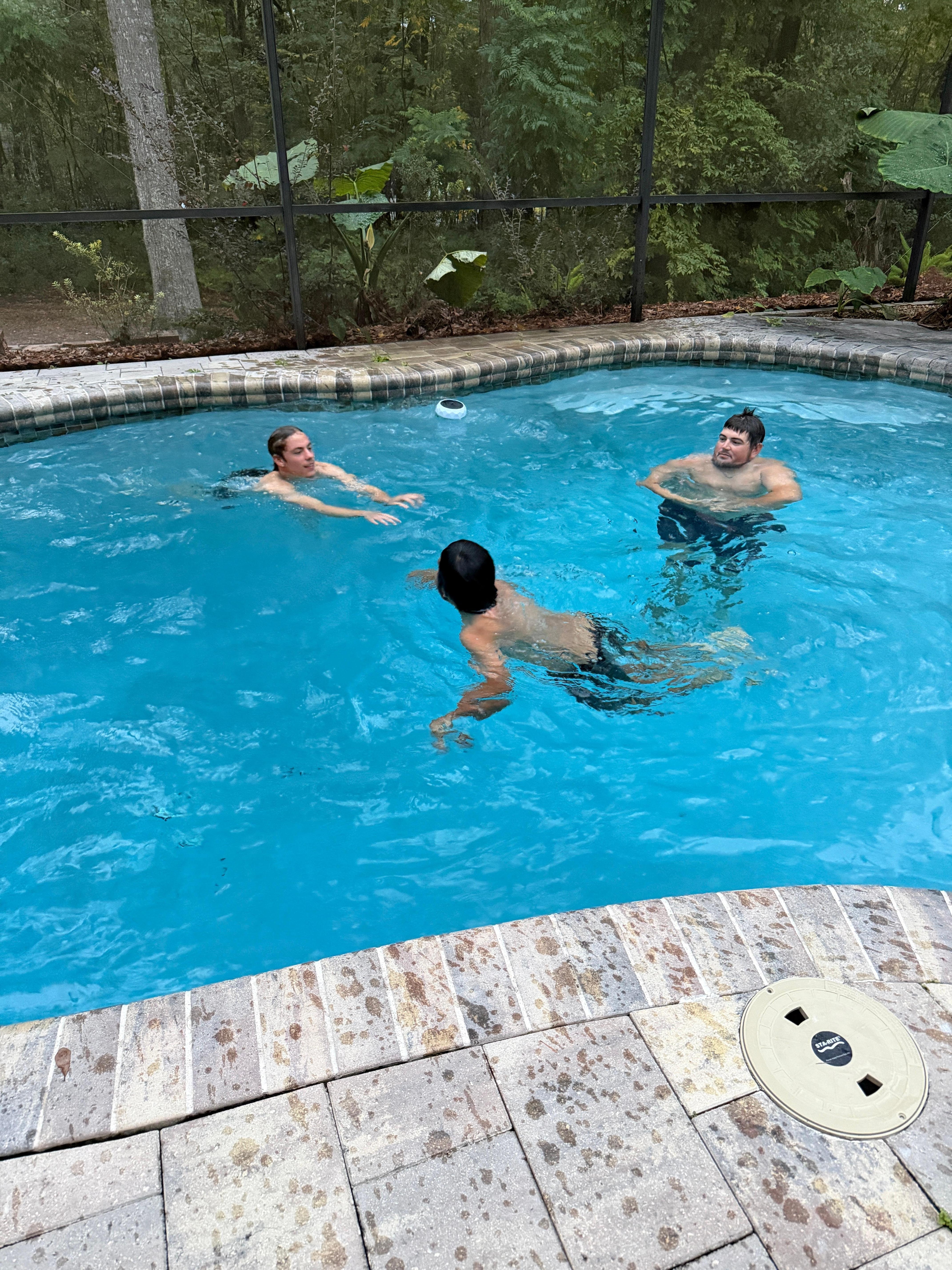 Crew enjoying the heated pool and hot tub. 