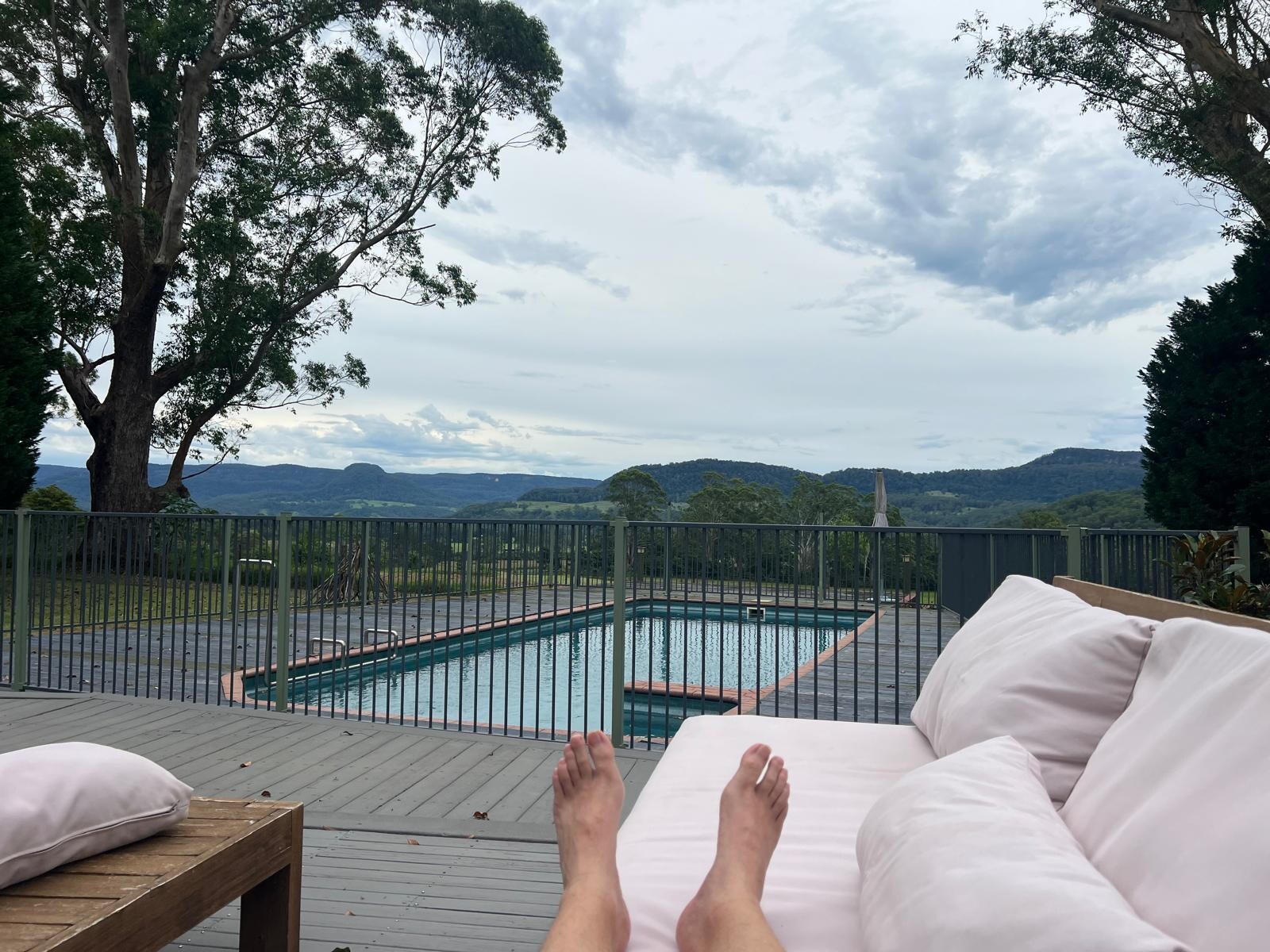 Relaxing on the outdoor couch.