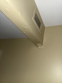 Water leak in ceiling. Notified front desk and they moved us to another room with no air