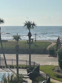 View from our rental out over the pool and out to the beach.