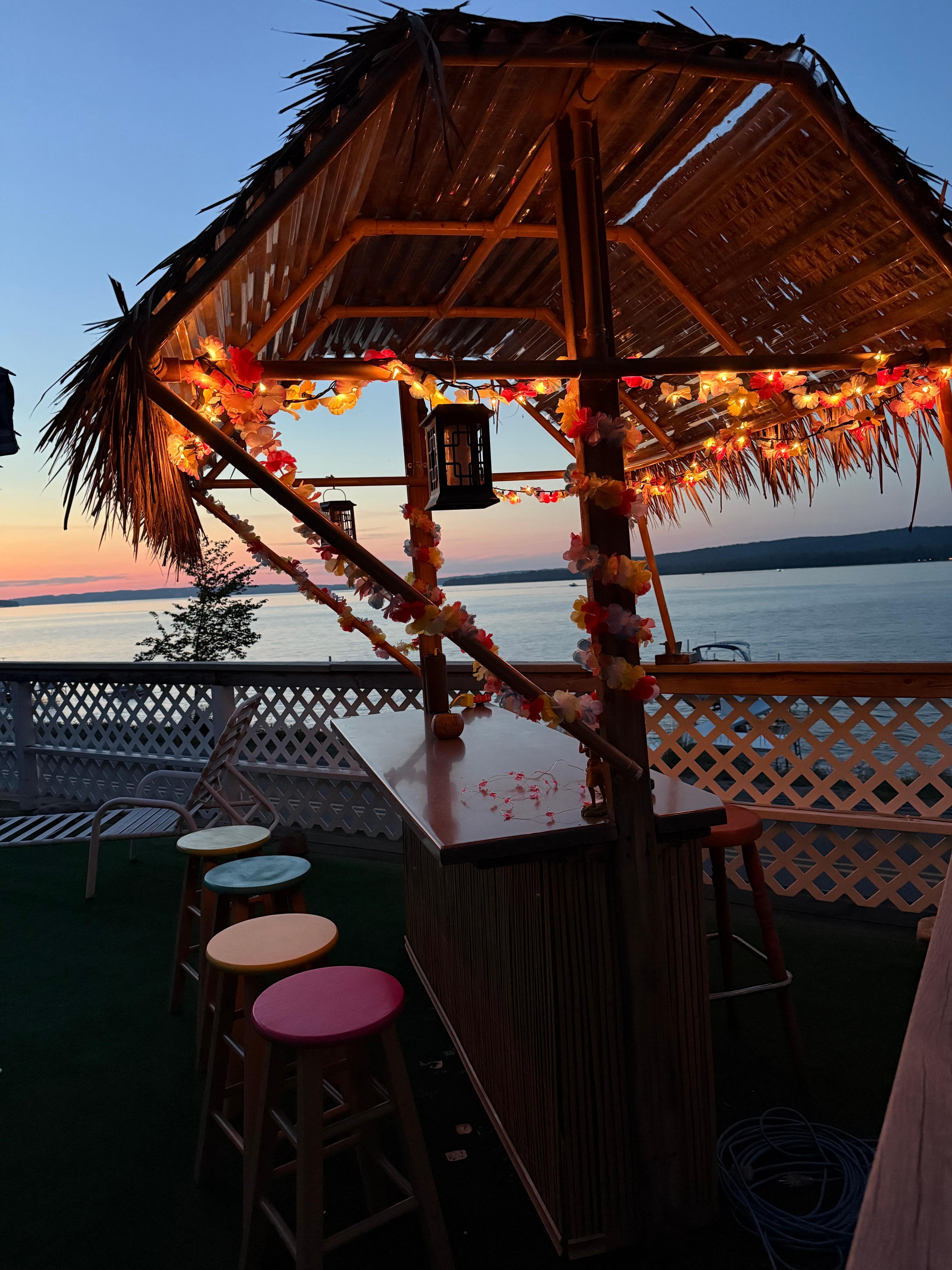 Tiki bar at sunset