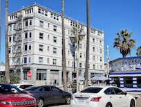 View of hotel from beach parking lot (NOT where I parked overnight, the beach lot is closed then - overnight, I parked a few blocks inland)