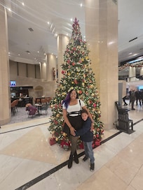 Lobby set up for Christmas