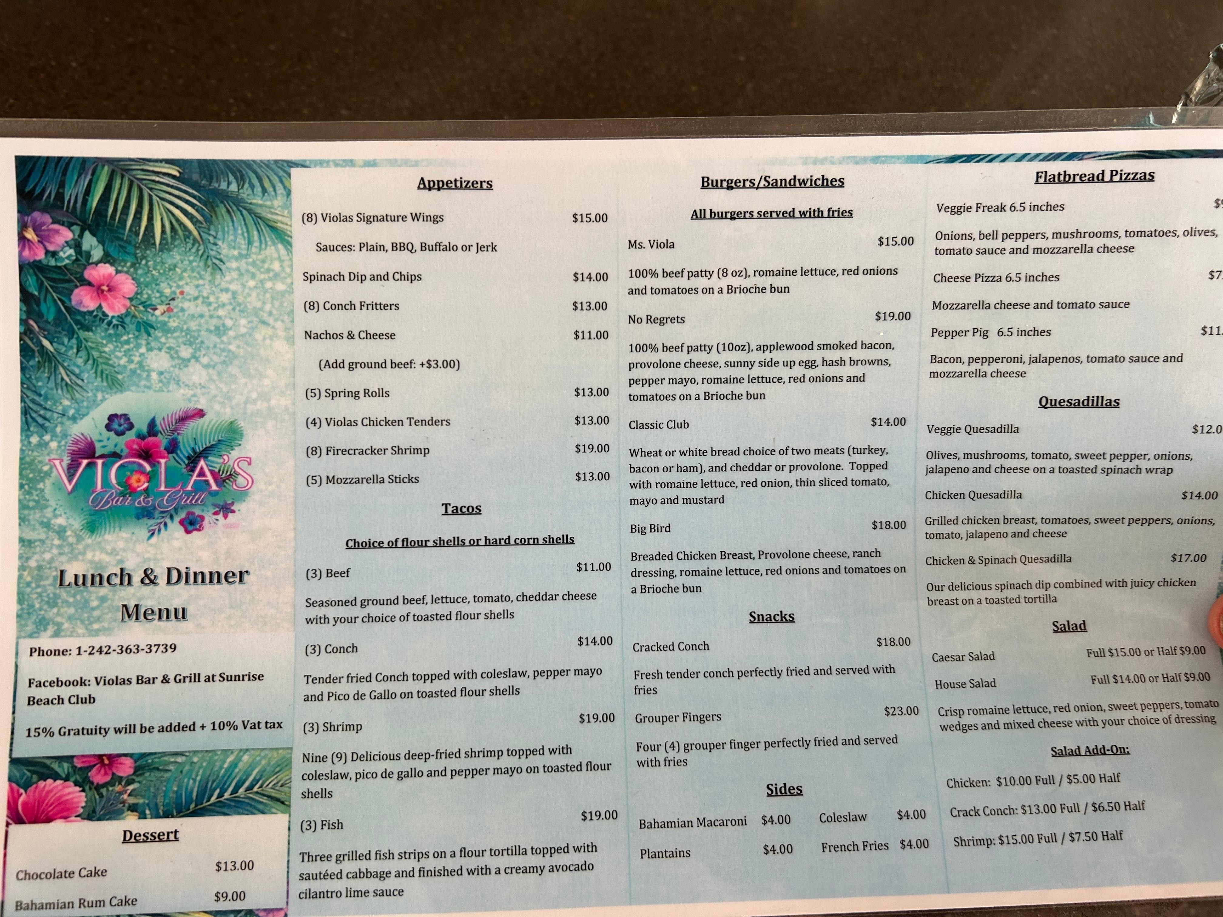 Viola’s menu 