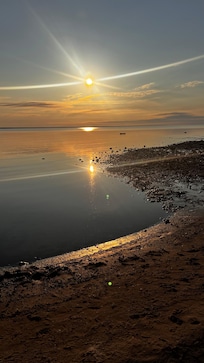 Good Morning Mackinaw City from a very nice beach right outside my very own patio
