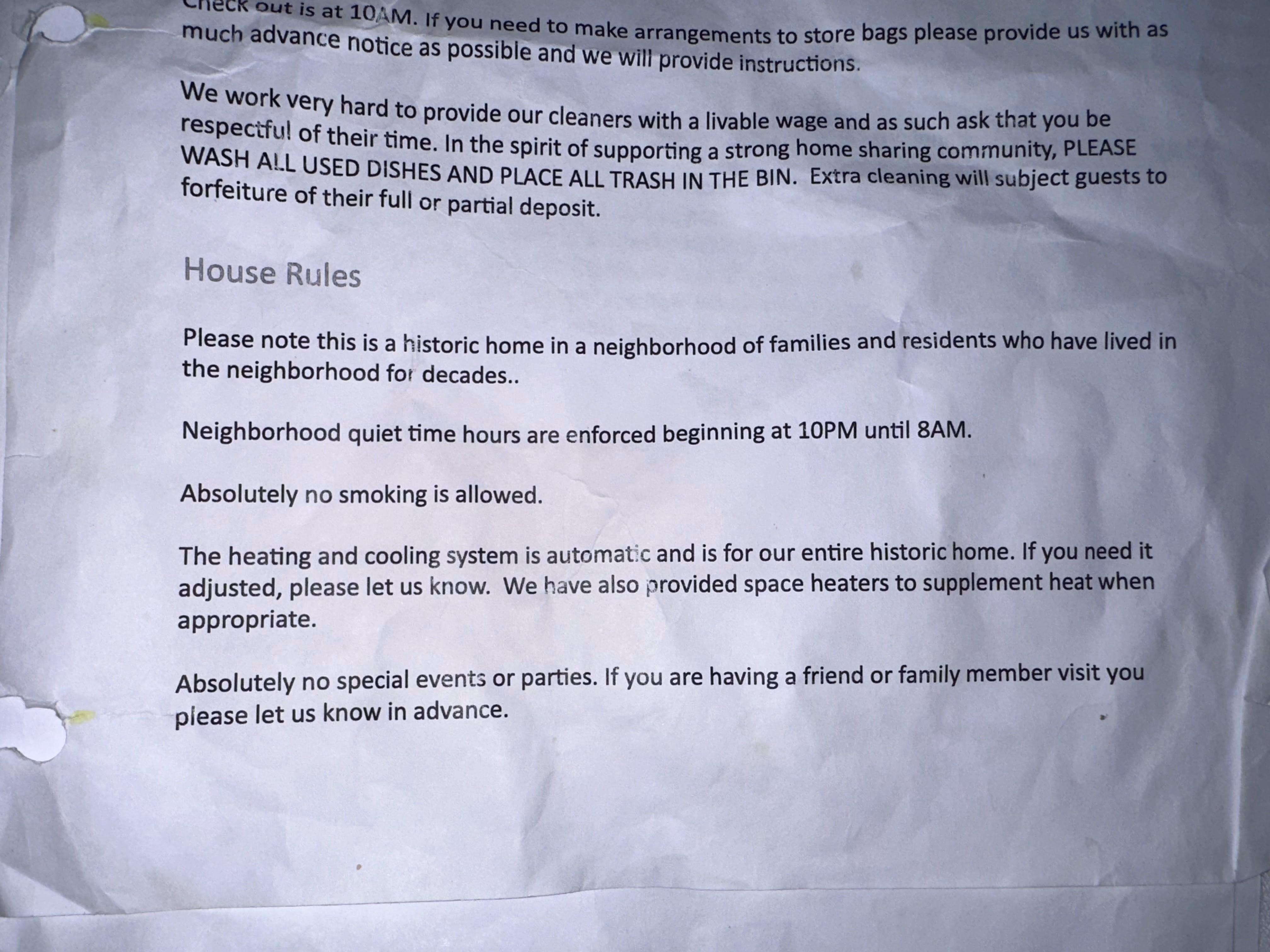 Describes no smoking or parties of guests, but neighbor's threw a party past quiet hours and smoke pot everyday that entered basement.
