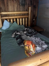 Bed slept in, doors unlocked, cigarettes butts in ashtray, trash not taken out and full