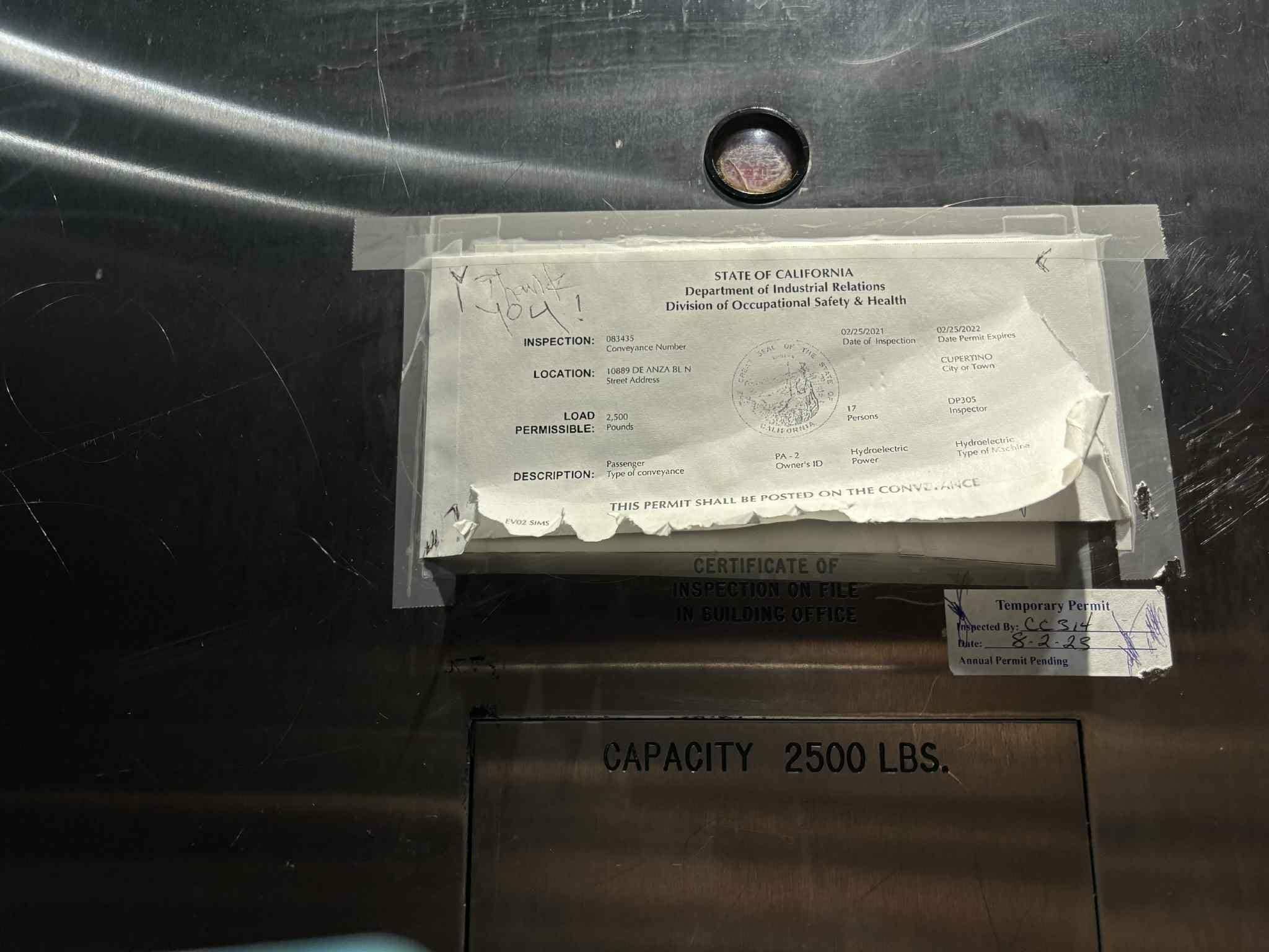 Expired elevator permit as of September 2025