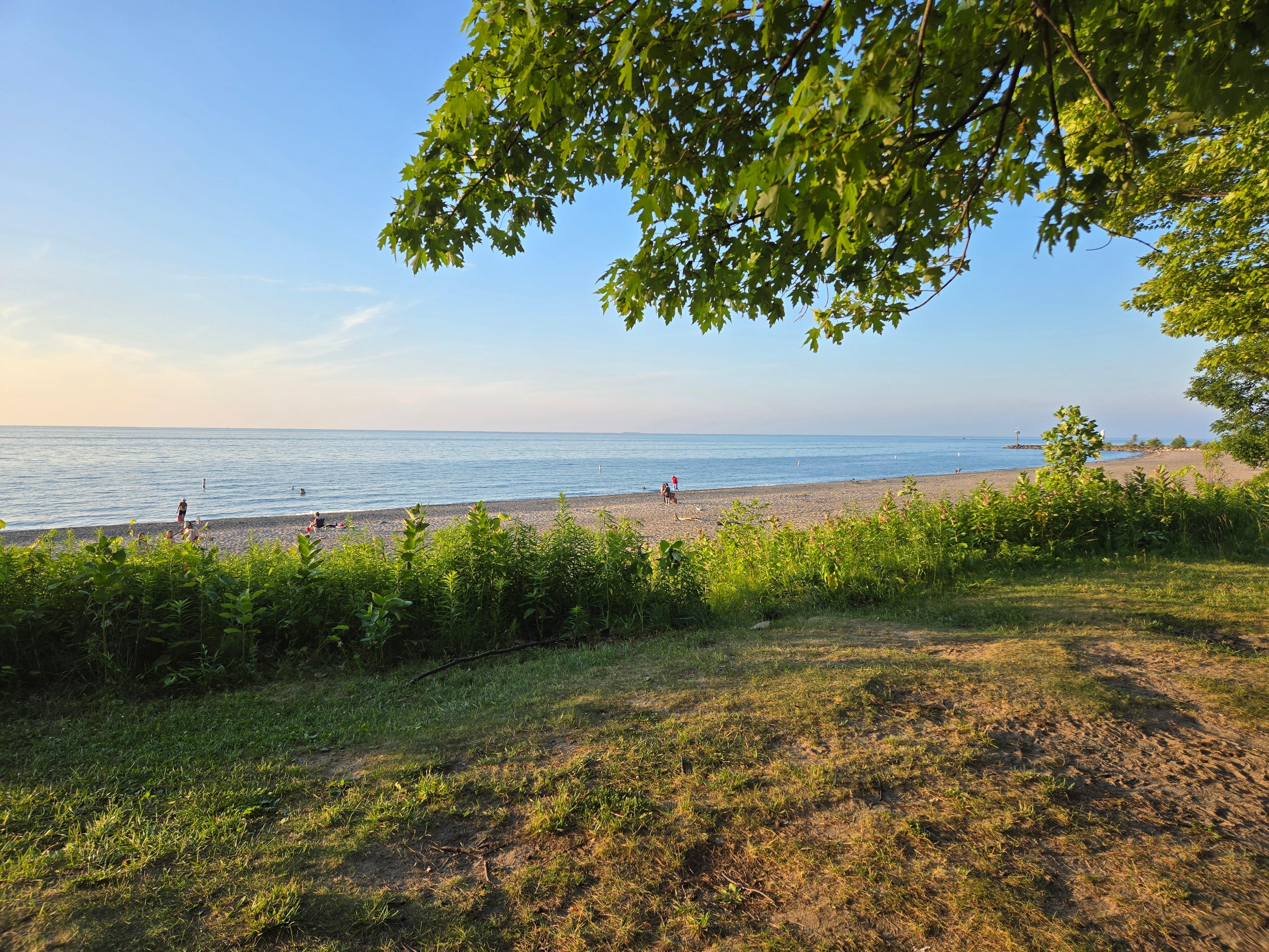 Breakwater beach with the sun setting