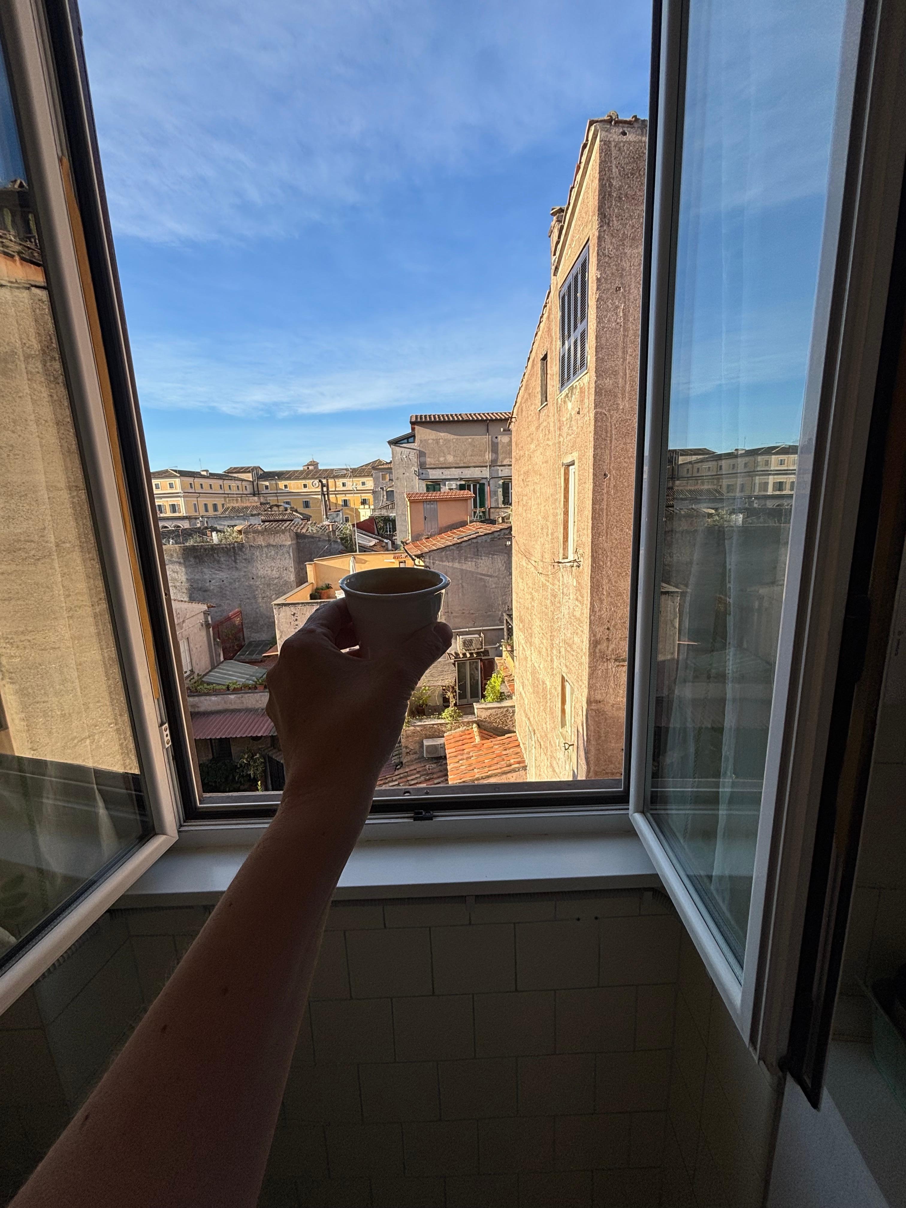 View from the kitchen, holding espresso provided! Grazie! 