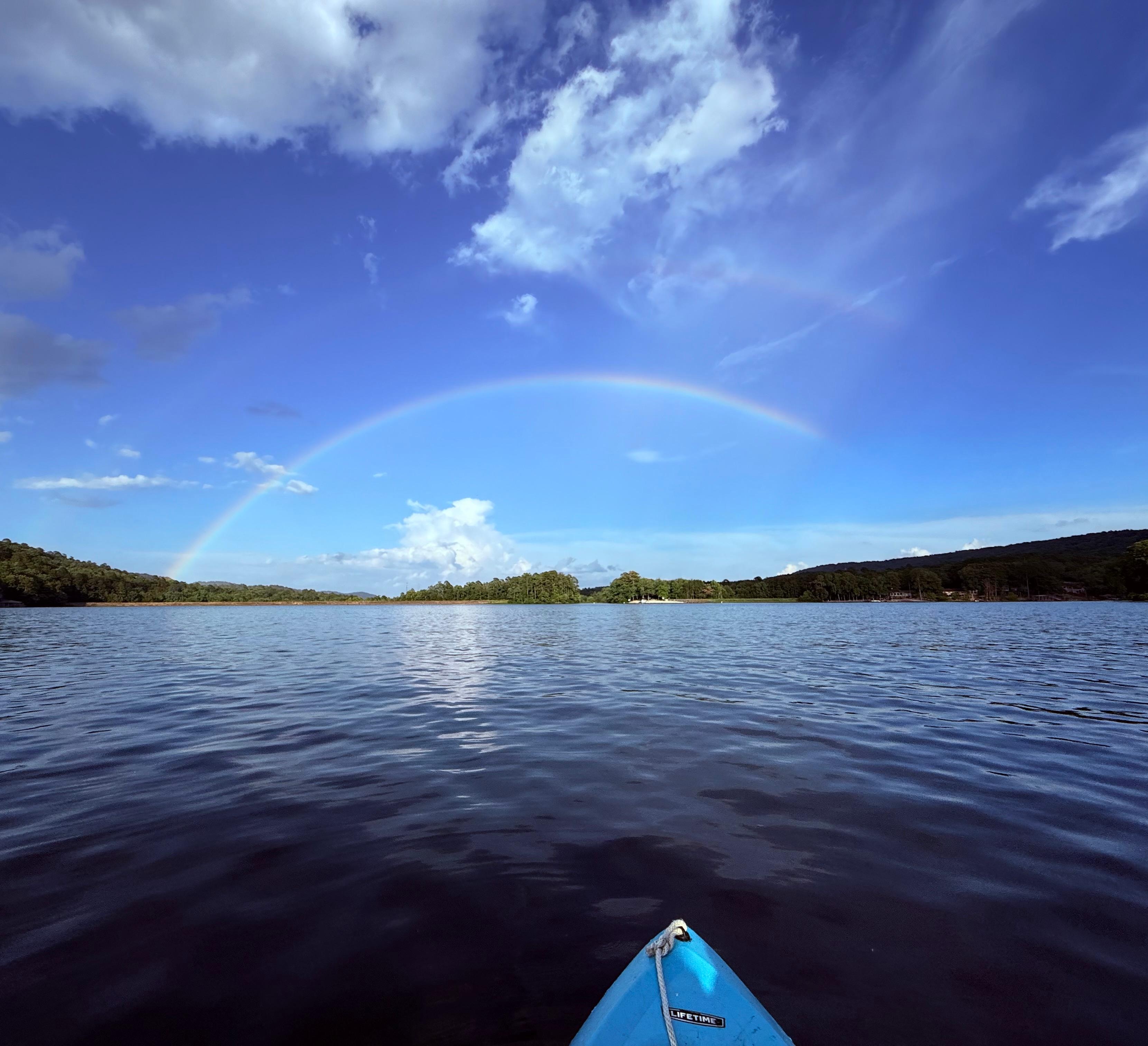 The night we arrived we were on the lake kayaking and had a perfect rainbow!