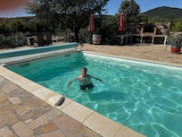 James in pool