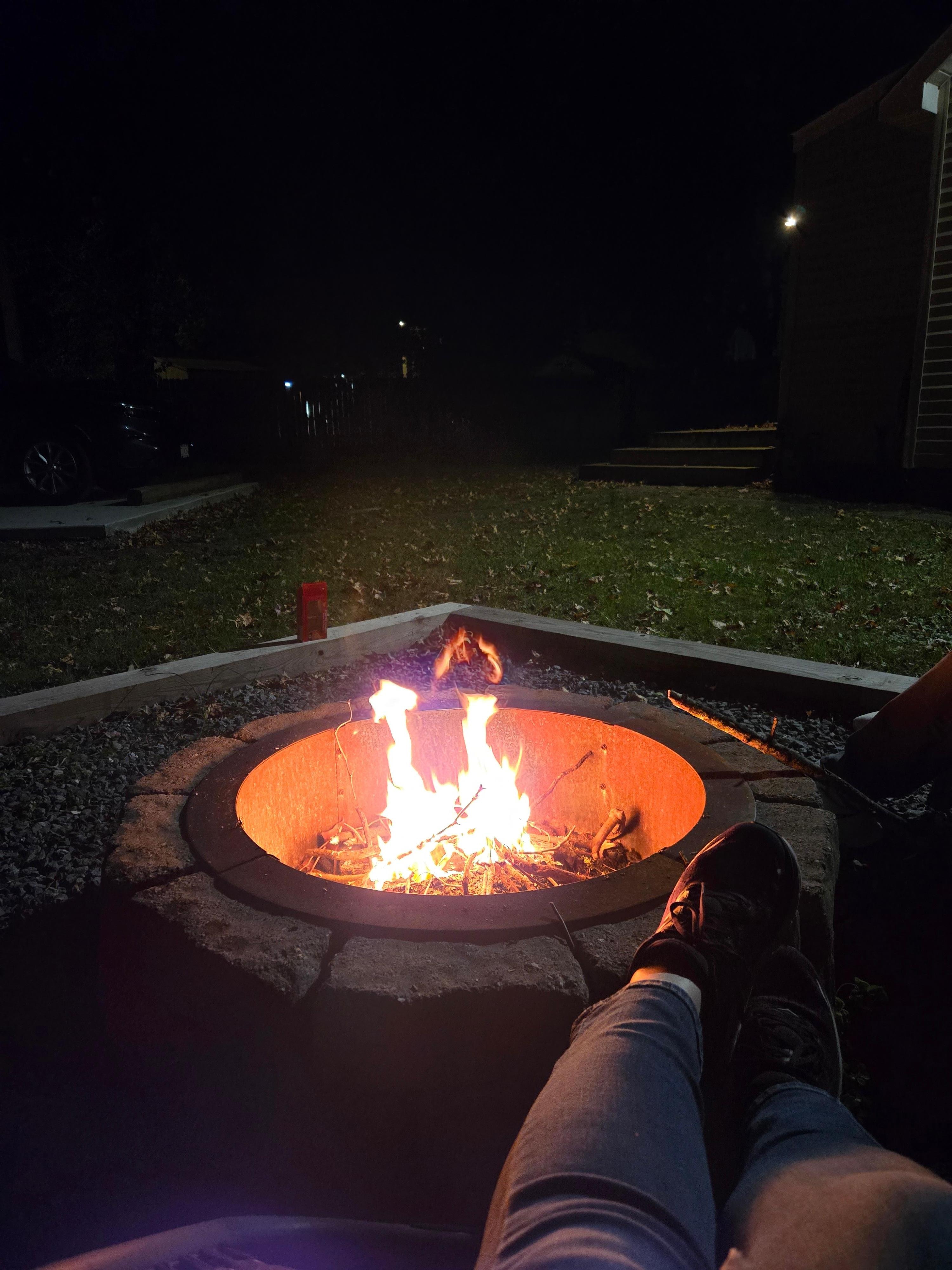 A cozy evening by the fire.