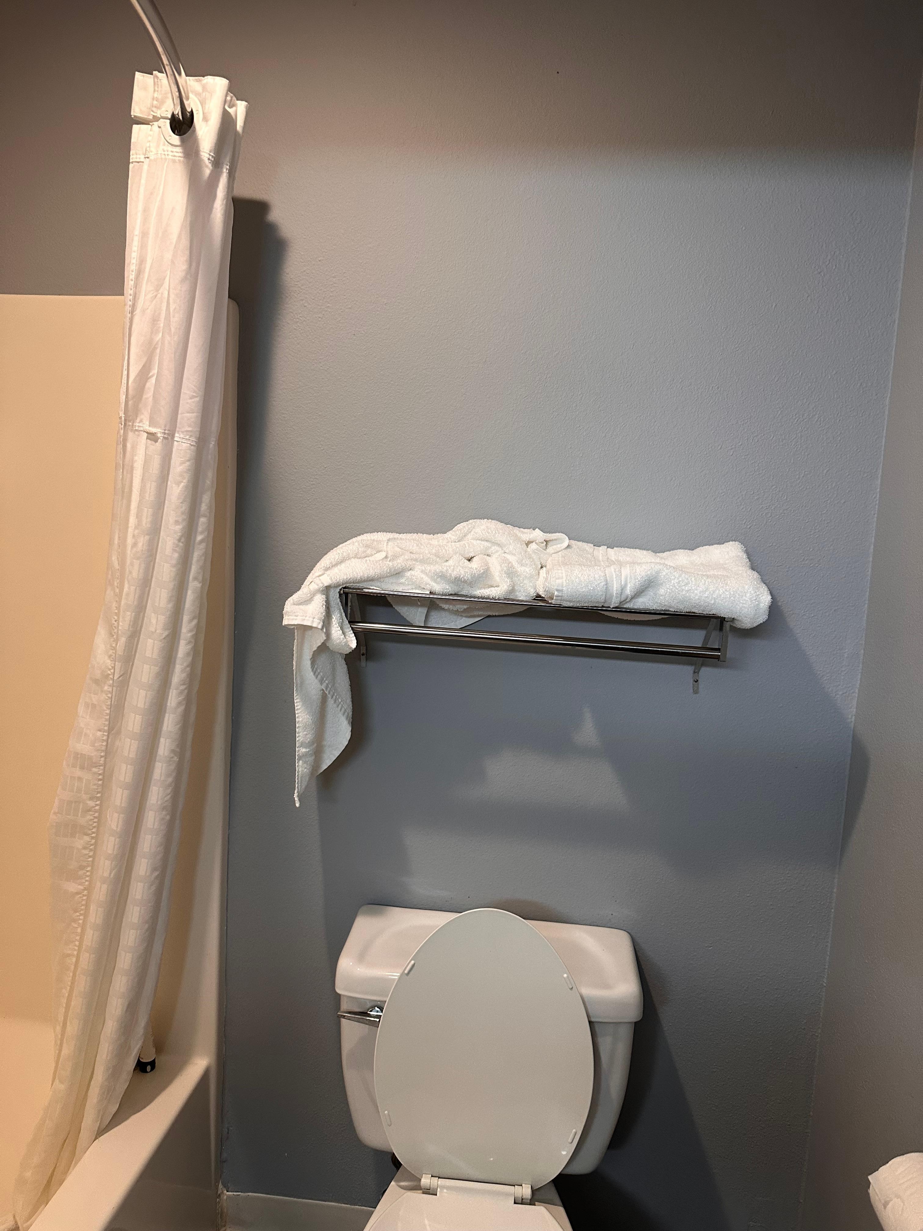 Toilet was very low like something in a pre-k school for little kids. Was hard to get up had no railing. Not good for older people or someone with an disability