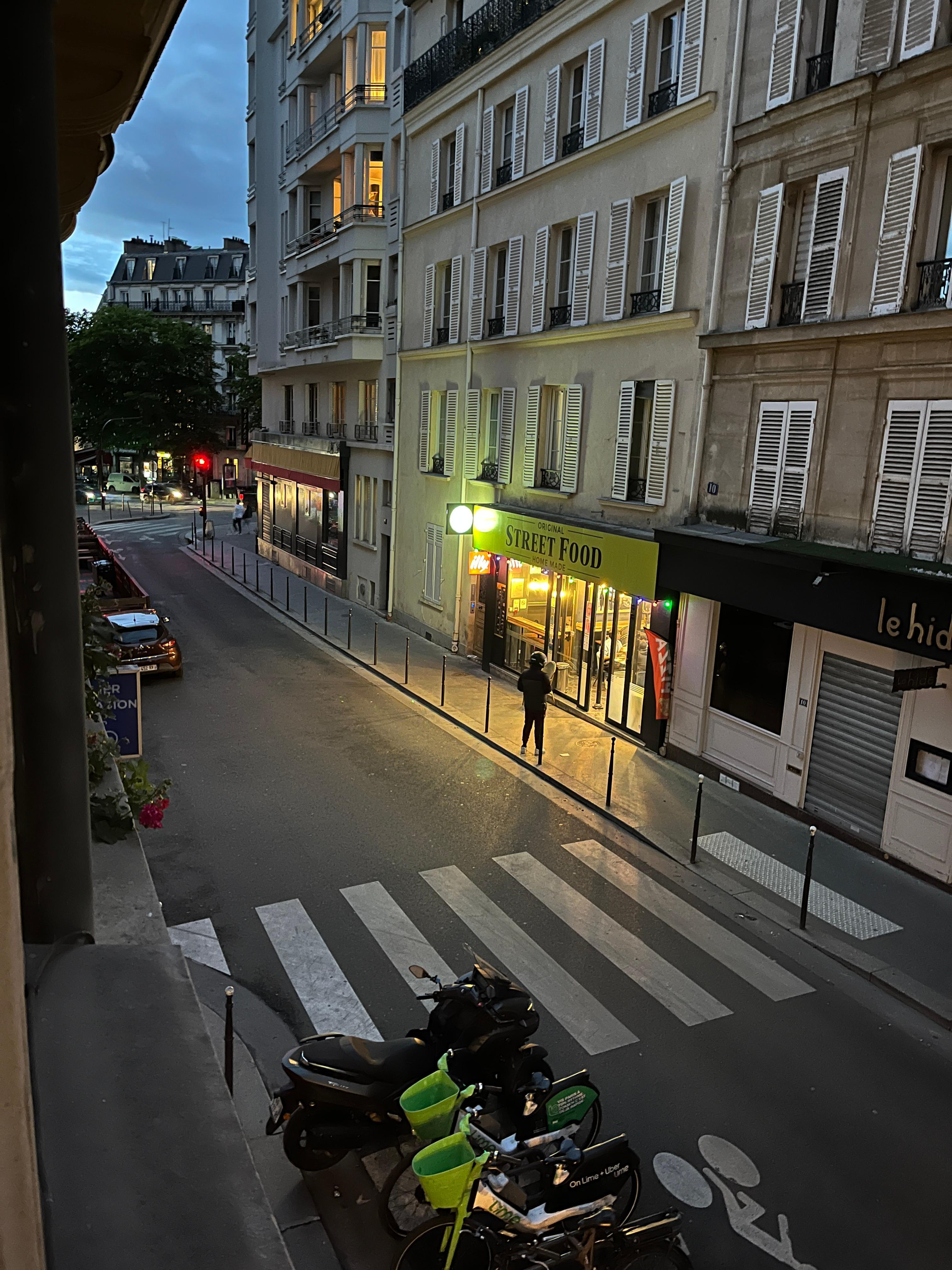 View to the coffee shop across the street that opens at 7 am. This was more economical than the 10 euro breakfast at the hotel