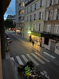 View to the coffee shop across the street that opens at 7 am. This was more economical than the 10 euro breakfast at the hotel