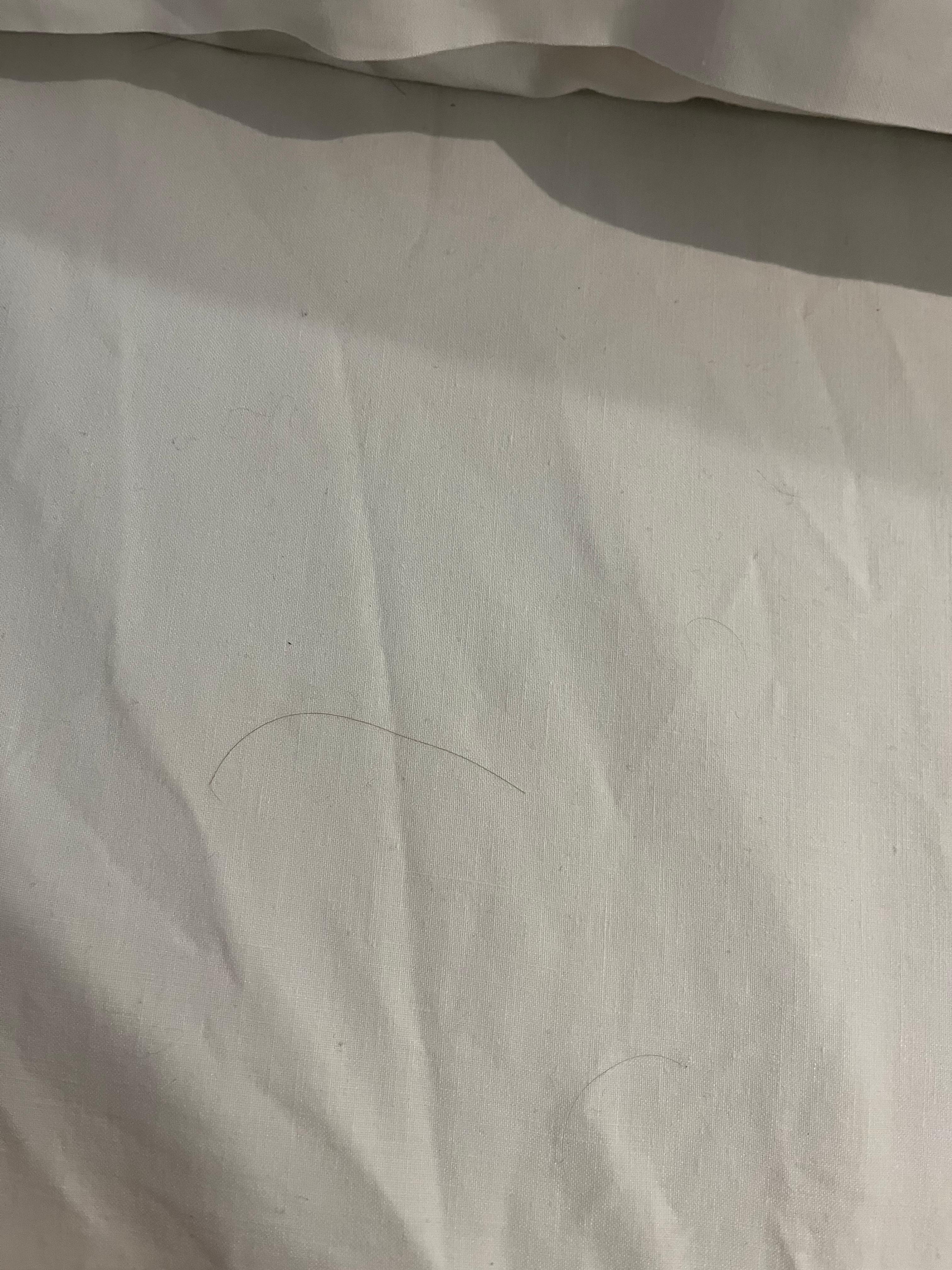 Hår i sengen, da vi redte af.