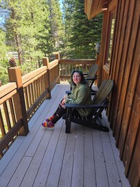 Knitting on the porch