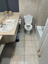 Big yellow puddle in the middle of the floor which looked/smelt like pee then come from the toilet or from the ceiling