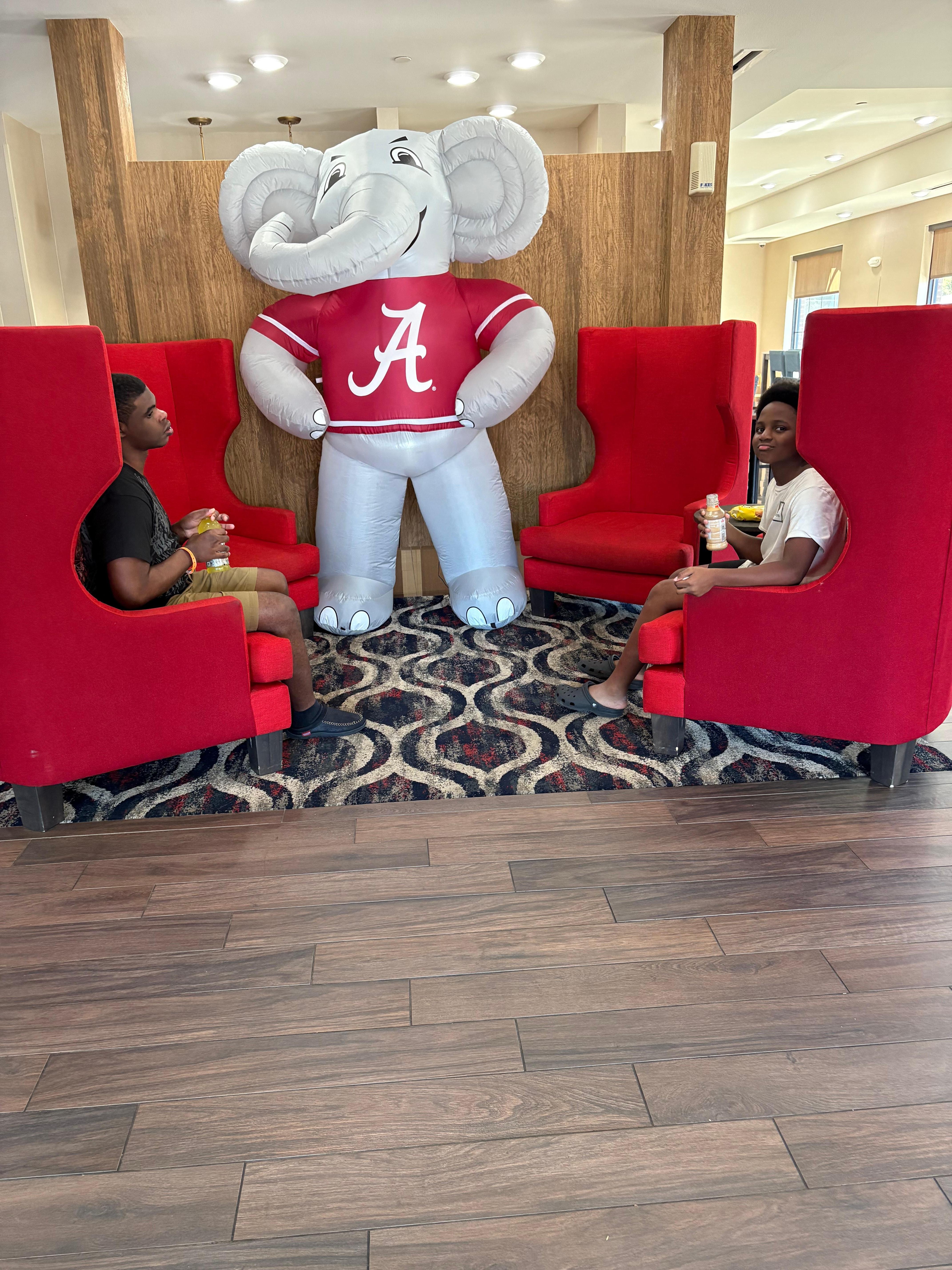 My Grandchildren were excitedly lounging in the lobby enjoying the hotel snacks and Al, (the Alabama Mascot). 