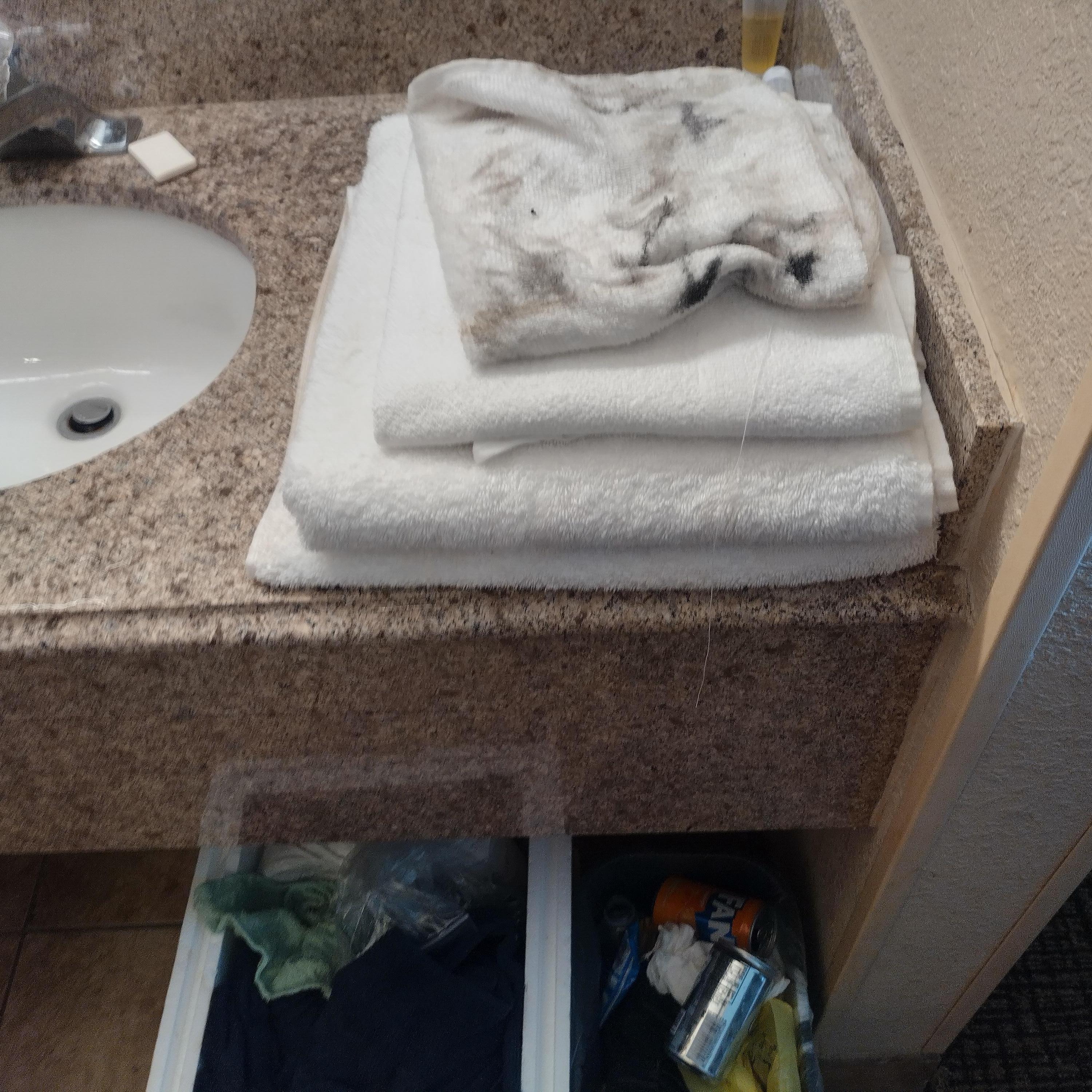 Towel I used to clean and wipe the room down as soon as we went in.