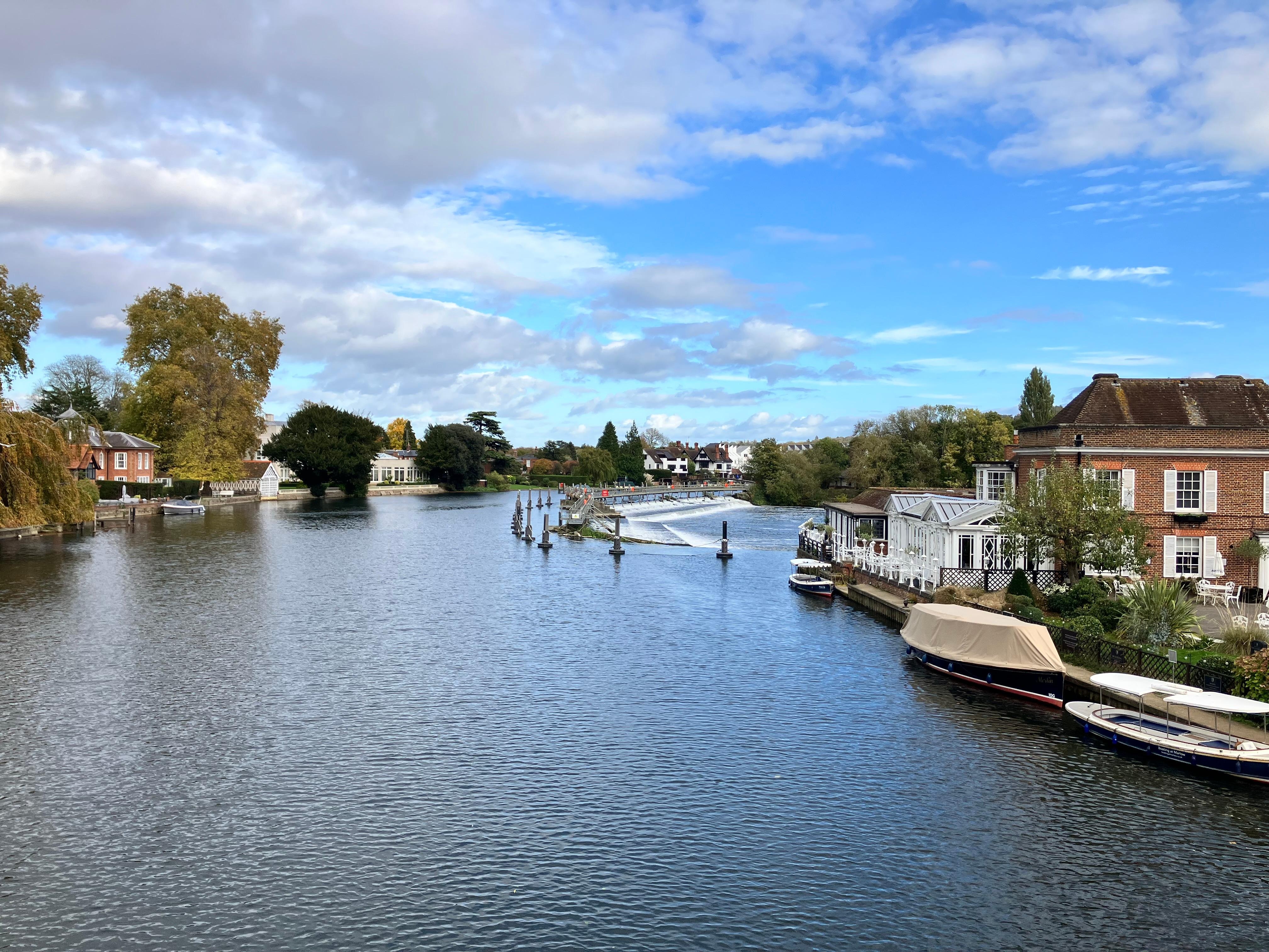 Picture from Marlow bridge looking at the wharf and Marlow lock.