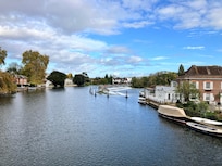 Picture from Marlow bridge looking at the wharf and Marlow lock.
