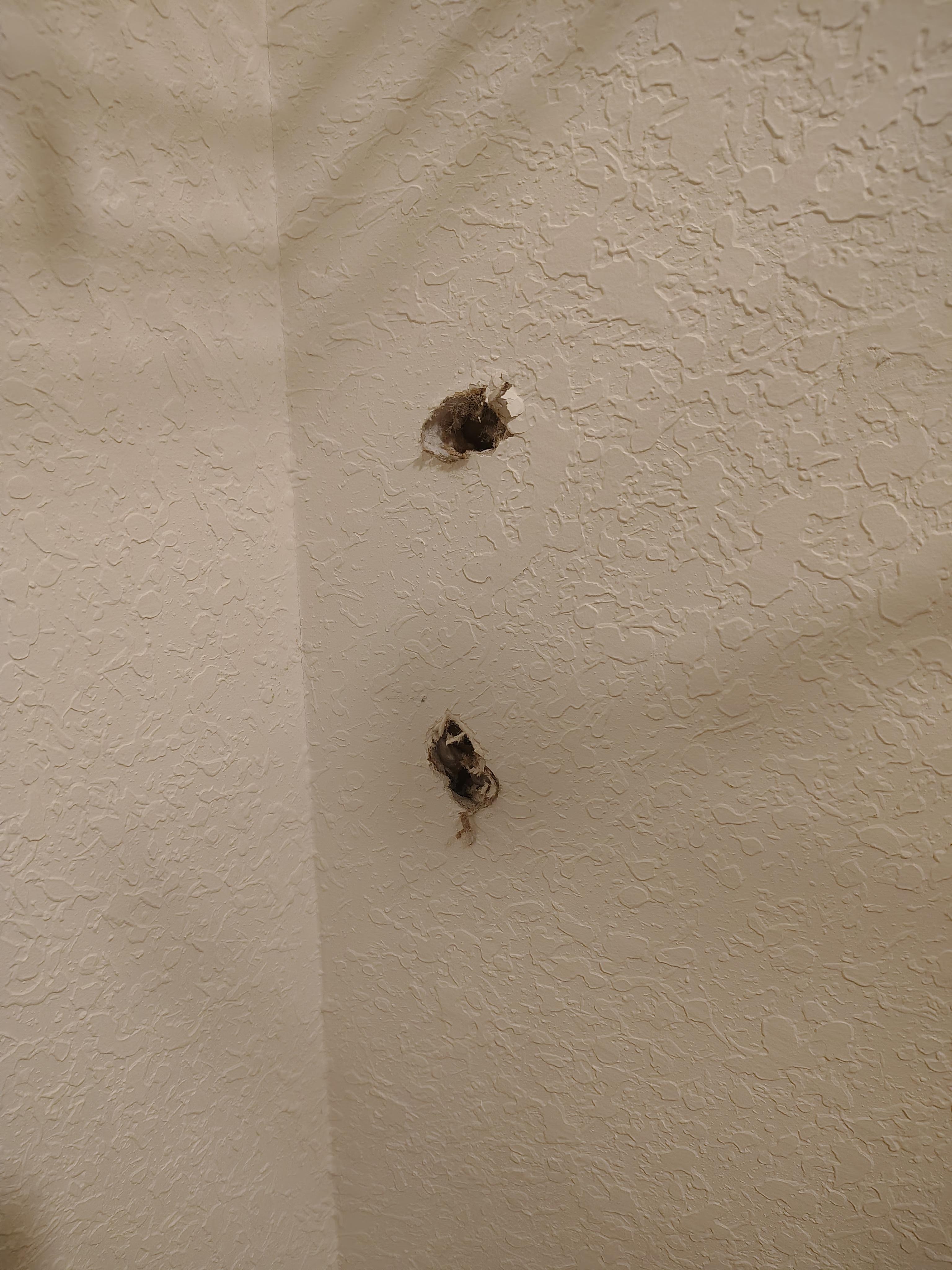 Holes in the master closet, lighting fixture was taken off and not added back.