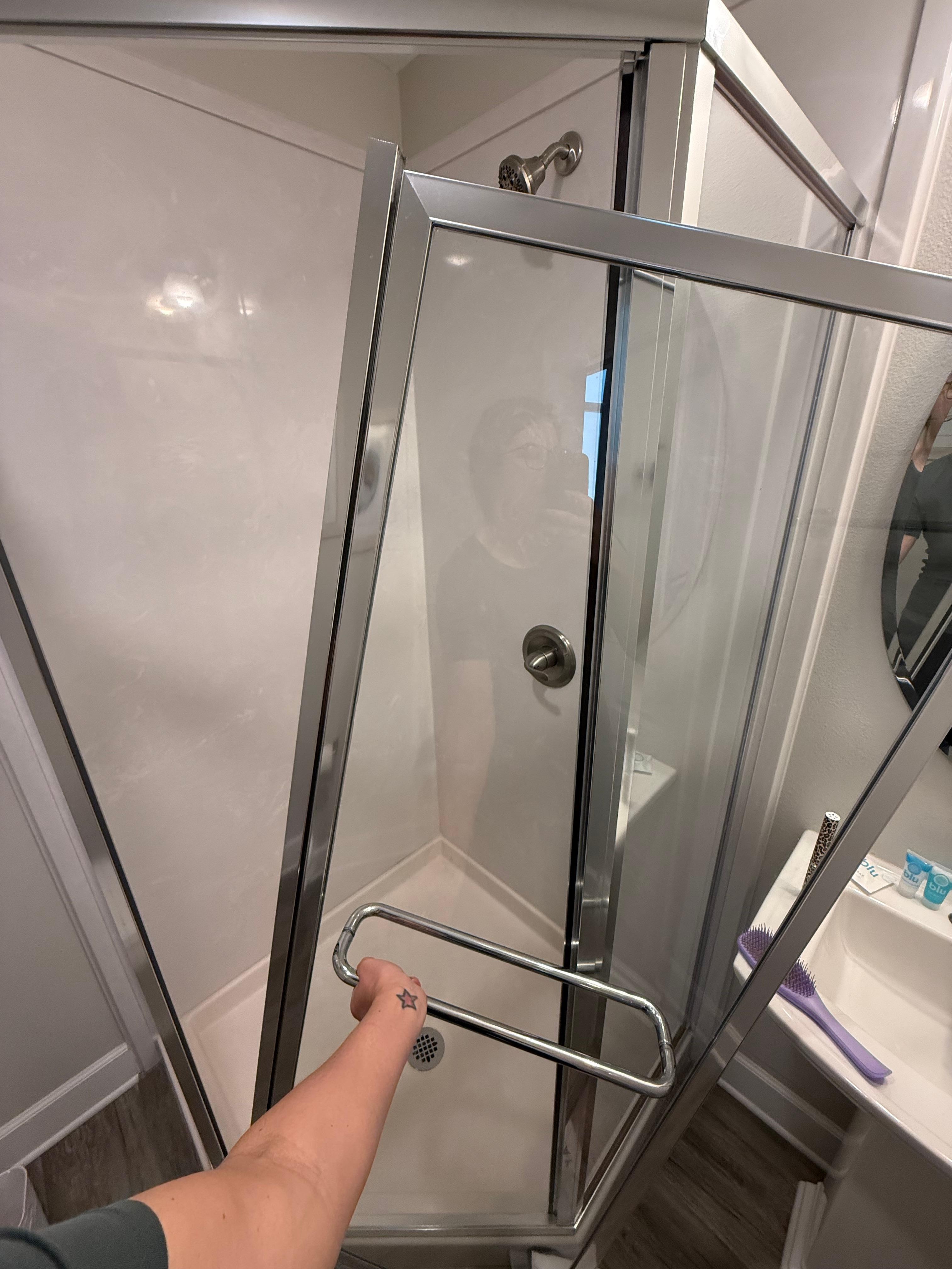 This shower door fell on my 7 year old when she tried to open it. It’s just negligence on the rental company’s part. 