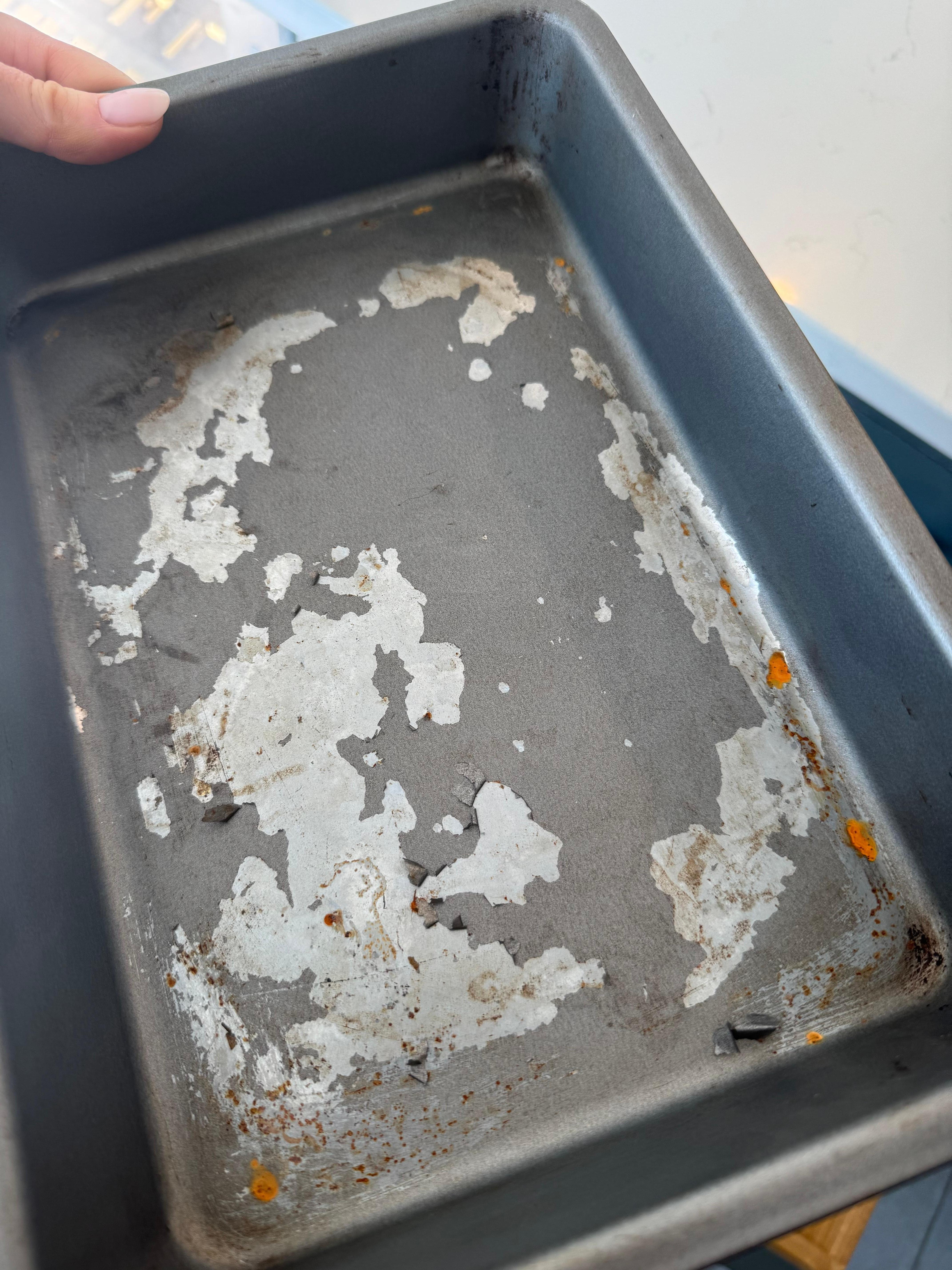 One of the baking dishes with non stick peeling off
